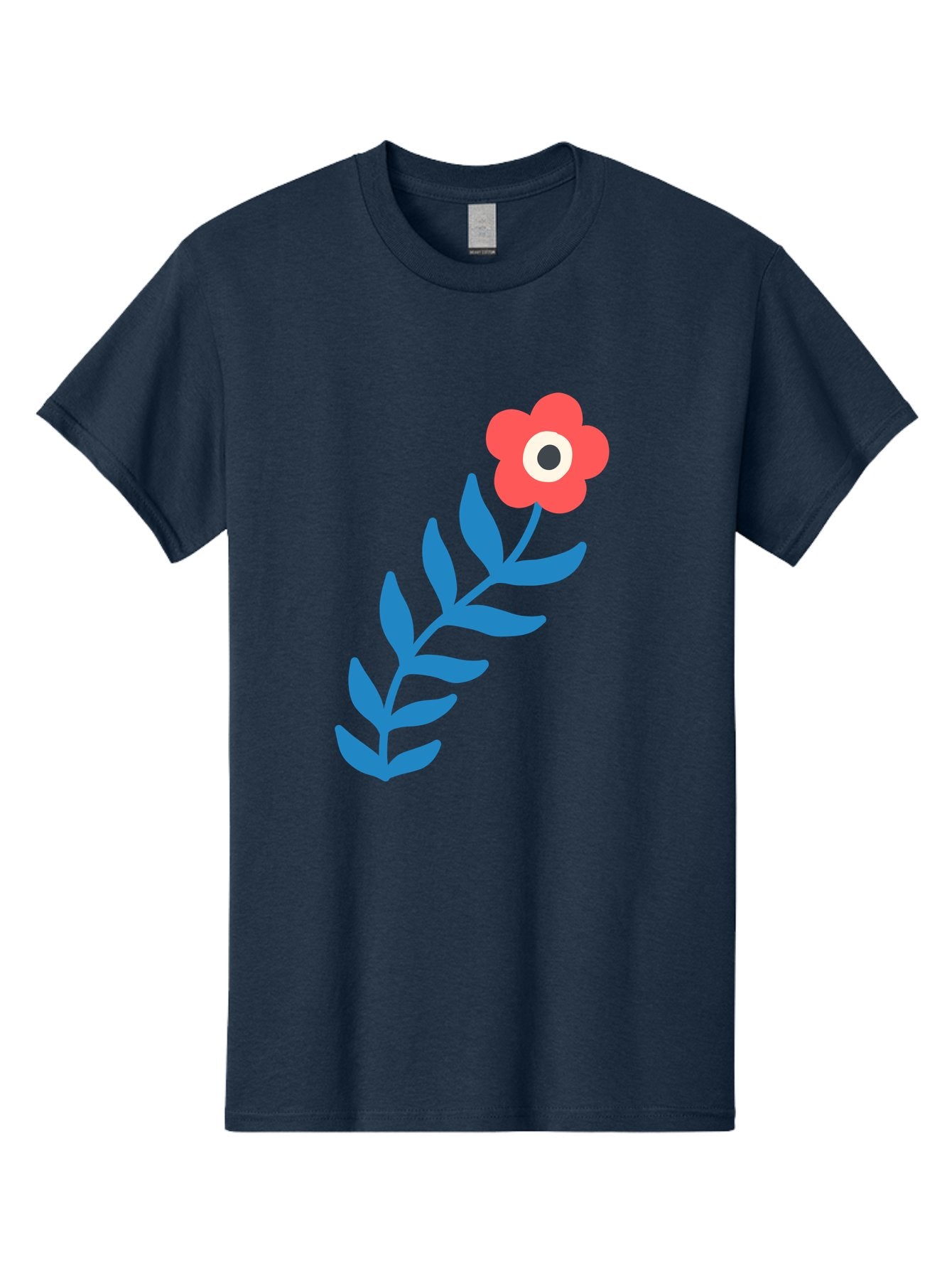 Evil-Eye-Flower Men'S Graphic Tee, 100% Cotton, Comfortable Casual Summer Wear, Machine Washable, Red Flower With White And Black Center, Blue Leaves, Abstract Floral Design, Modern Art, Stylized Bloom, Simple Shapes, Minimalist Illustration Aab697 11