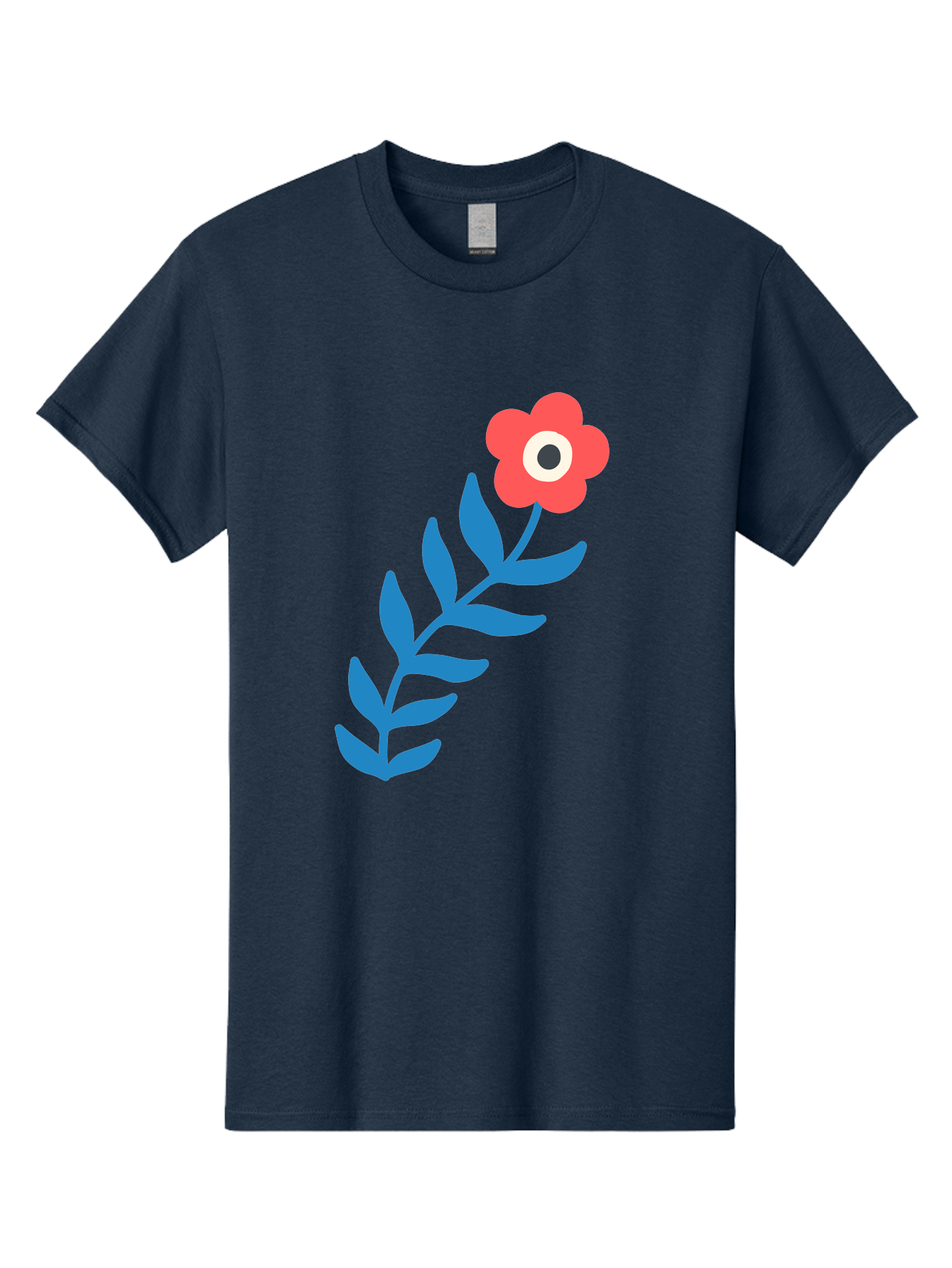 Evil-Eye-Flower Men'S Graphic Tee, 100% Cotton, Comfortable Casual Summer Wear, Machine Washable, Red Flower With White And Black Center, Blue Leaves, Abstract Floral Design, Modern Art, Stylized Bloom, Simple Shapes, Minimalist Illustration Aab697 7