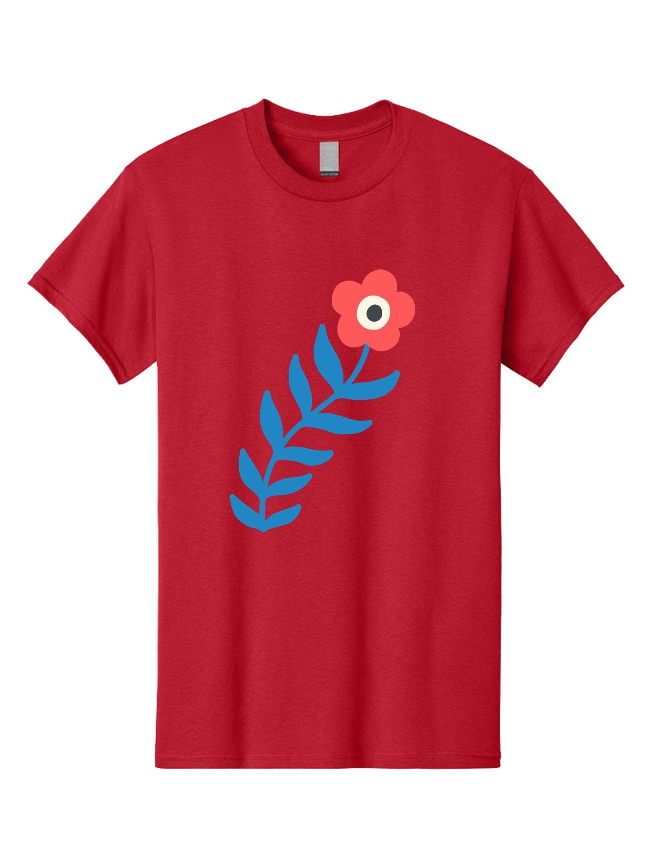 Evil-Eye-Flower Men'S Graphic Tee, 100% Cotton, Comfortable Casual Summer Wear, Machine Washable, Red Flower With White And Black Center, Blue Leaves, Abstract Floral Design, Modern Art, Stylized Bloom, Simple Shapes, Minimalist Illustration Aab697 14