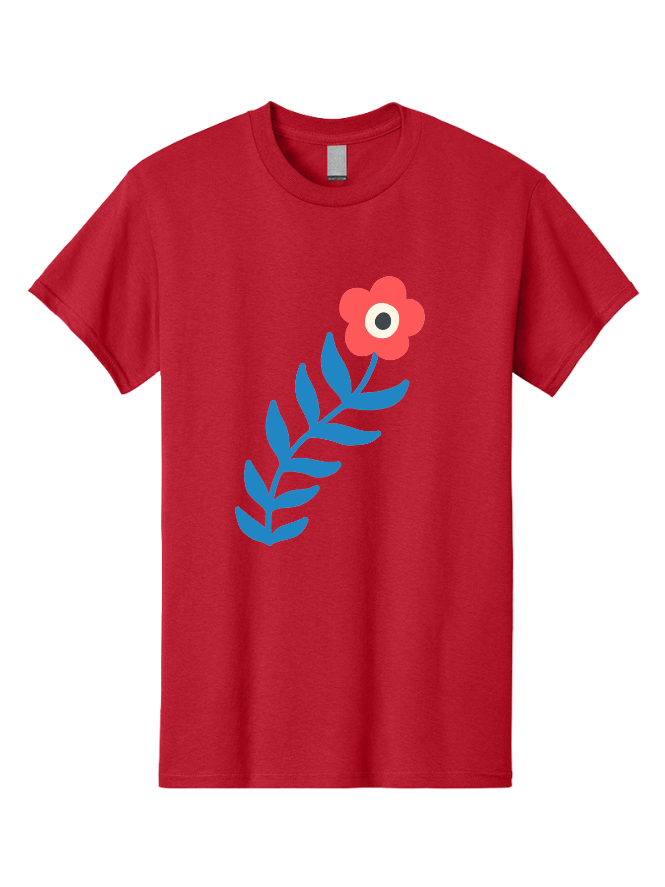 Evil-Eye-Flower Men'S Graphic Tee, 100% Cotton, Comfortable Casual Summer Wear, Machine Washable, Red Flower With White And Black Center, Blue Leaves, Abstract Floral Design, Modern Art, Stylized Bloom, Simple Shapes, Minimalist Illustration Aab697 3