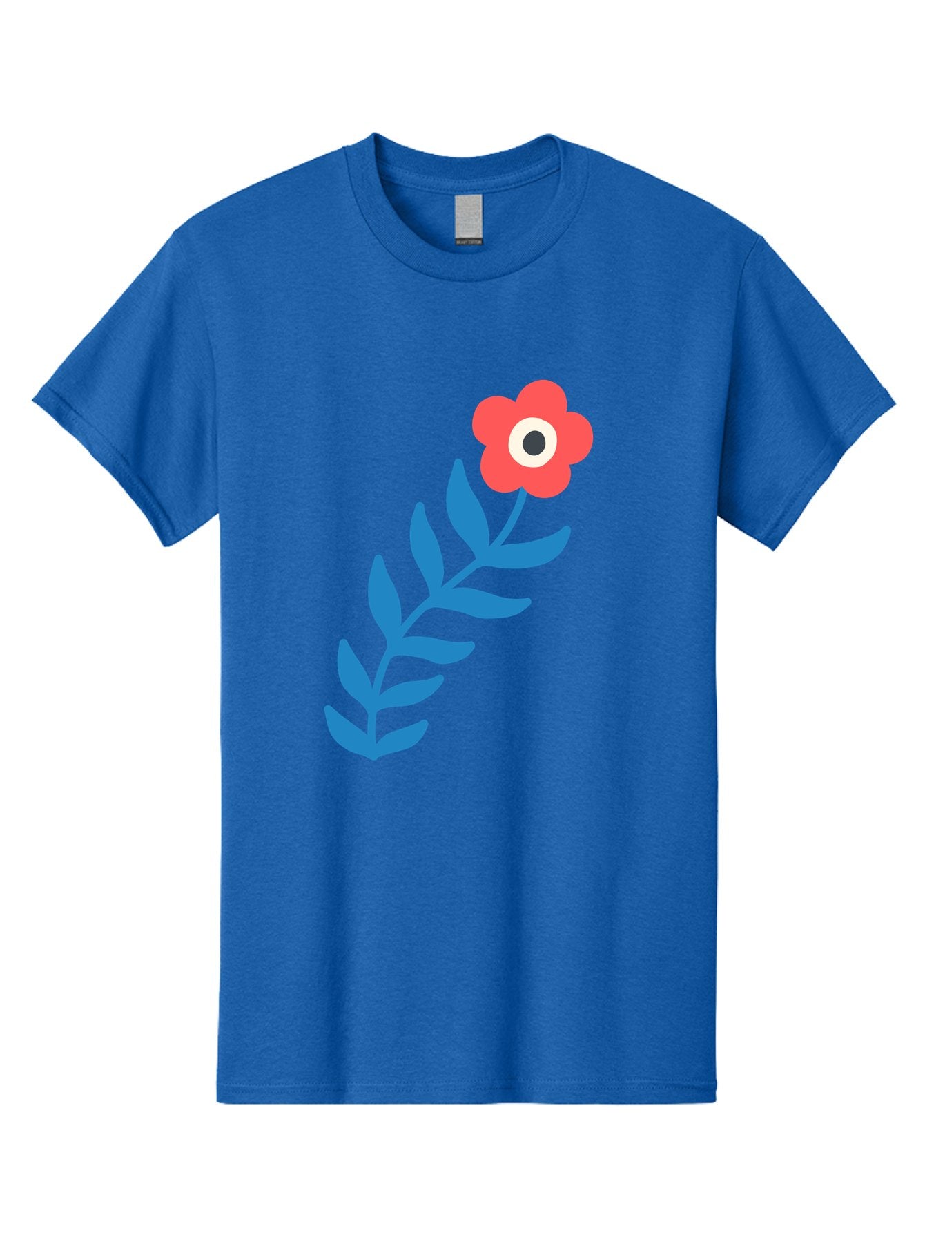 Evil-Eye-Flower Men'S Graphic Tee, 100% Cotton, Comfortable Casual Summer Wear, Machine Washable, Red Flower With White And Black Center, Blue Leaves, Abstract Floral Design, Modern Art, Stylized Bloom, Simple Shapes, Minimalist Illustration Aab697 8