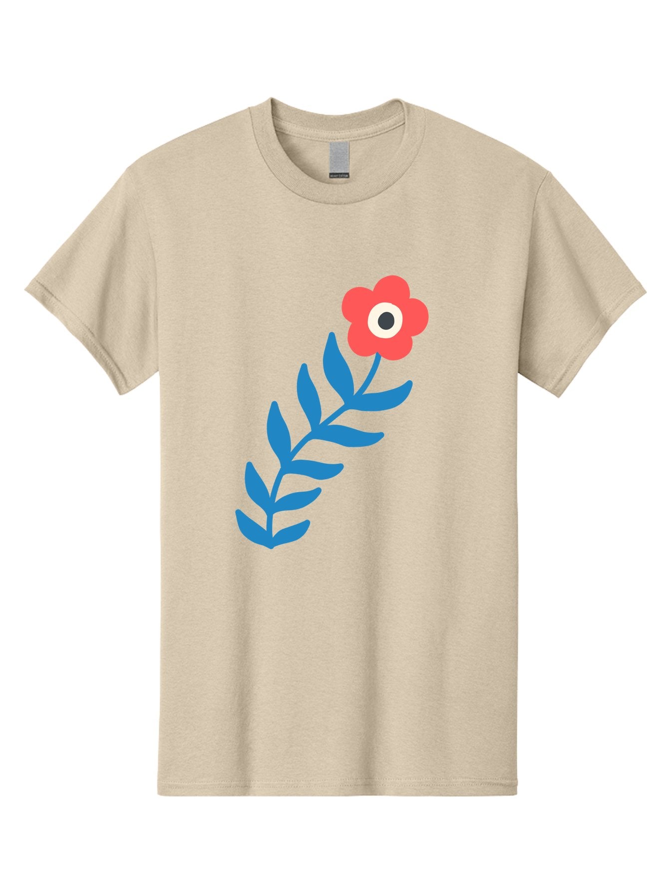 Evil-Eye-Flower Men'S Graphic Tee, 100% Cotton, Comfortable Casual Summer Wear, Machine Washable, Red Flower With White And Black Center, Blue Leaves, Abstract Floral Design, Modern Art, Stylized Bloom, Simple Shapes, Minimalist Illustration Aab697 7
