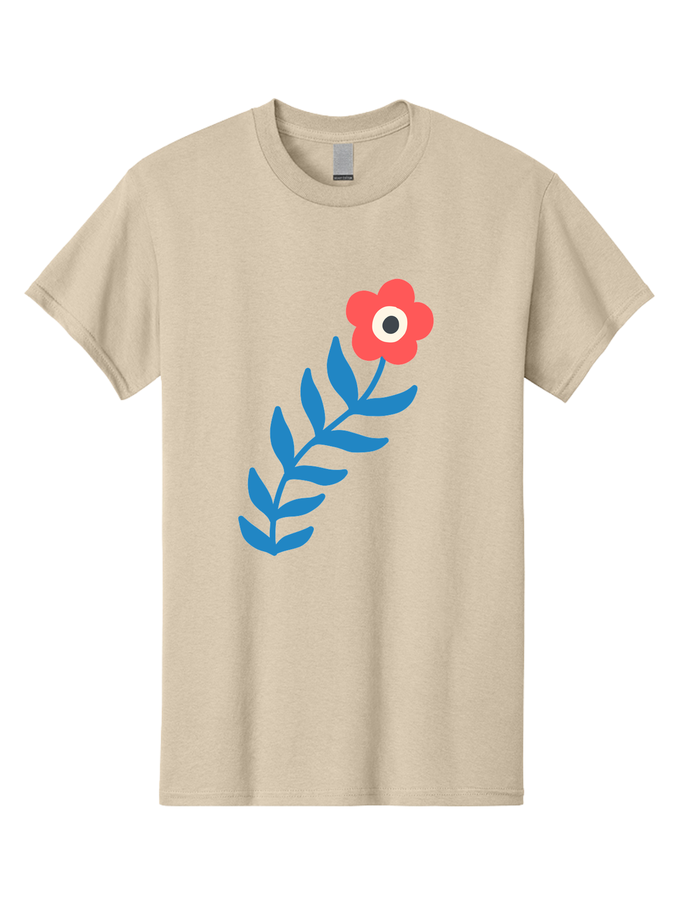 Evil-Eye-Flower Men'S Graphic Tee, 100% Cotton, Comfortable Casual Summer Wear, Machine Washable, Red Flower With White And Black Center, Blue Leaves, Abstract Floral Design, Modern Art, Stylized Bloom, Simple Shapes, Minimalist Illustration Aab697 25