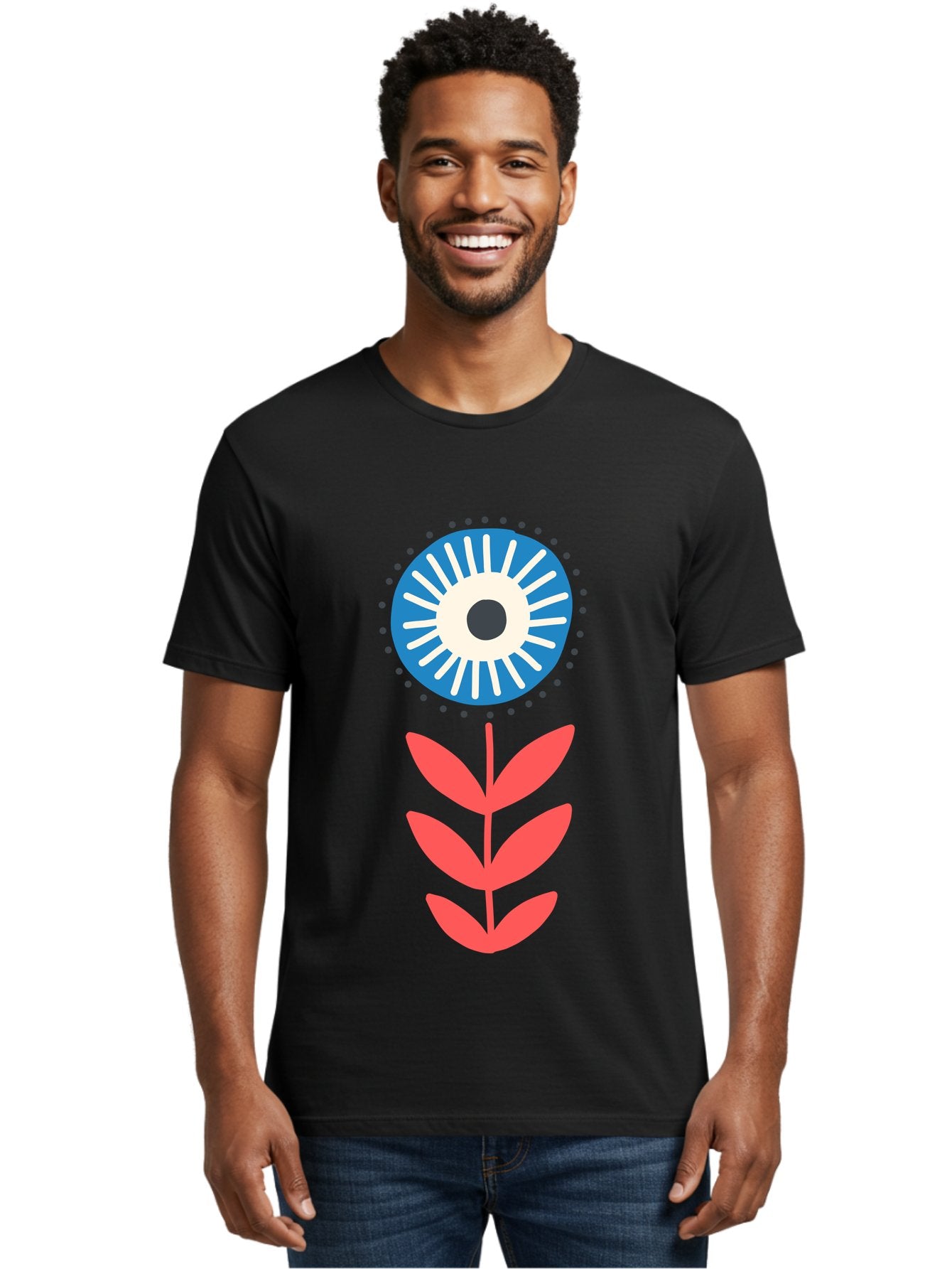 Eye-Flower-1 Men'S Graphic Tee, 100% Cotton, Comfortable Casual Summer Wear, Machine Washable, Evil Eye Symbol, Blue And White Eye, Protection Charm, Floral Design, Red Leaves, Abstract Art, Mystical Motif, Symbolic Artwork Aab698 20