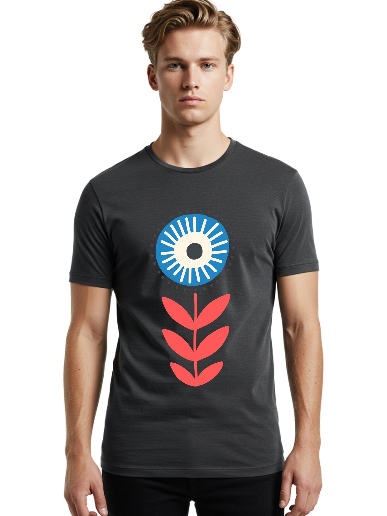 Eye-Flower-1 Men'S Graphic Tee, 100% Cotton, Comfortable Casual Summer Wear, Machine Washable, Evil Eye Symbol, Blue And White Eye, Protection Charm, Floral Design, Red Leaves, Abstract Art, Mystical Motif, Symbolic Artwork Aab698 27