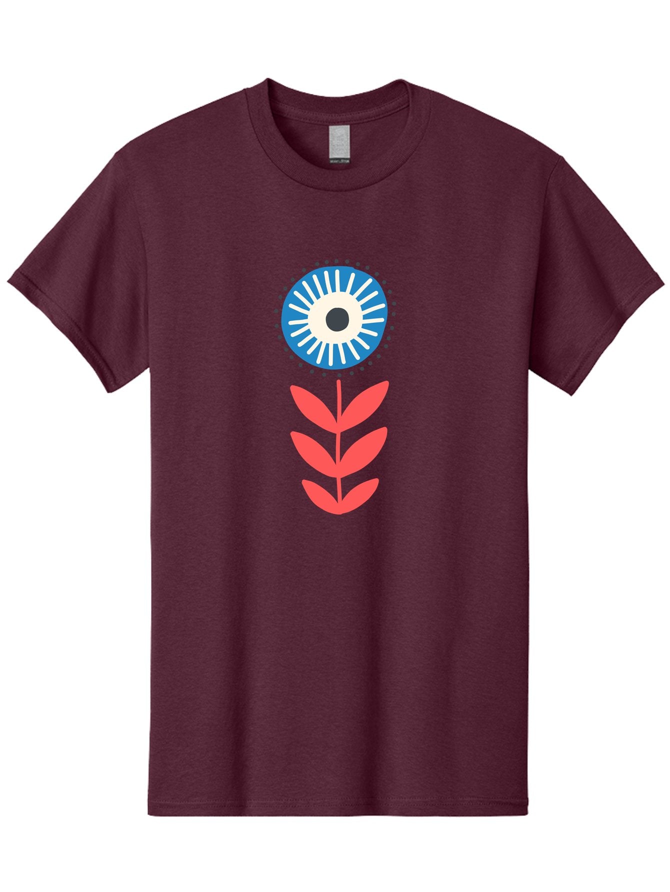 Eye-Flower-1 Men'S Graphic Tee, 100% Cotton, Comfortable Casual Summer Wear, Machine Washable, Evil Eye Symbol, Blue And White Eye, Protection Charm, Floral Design, Red Leaves, Abstract Art, Mystical Motif, Symbolic Artwork Aab698