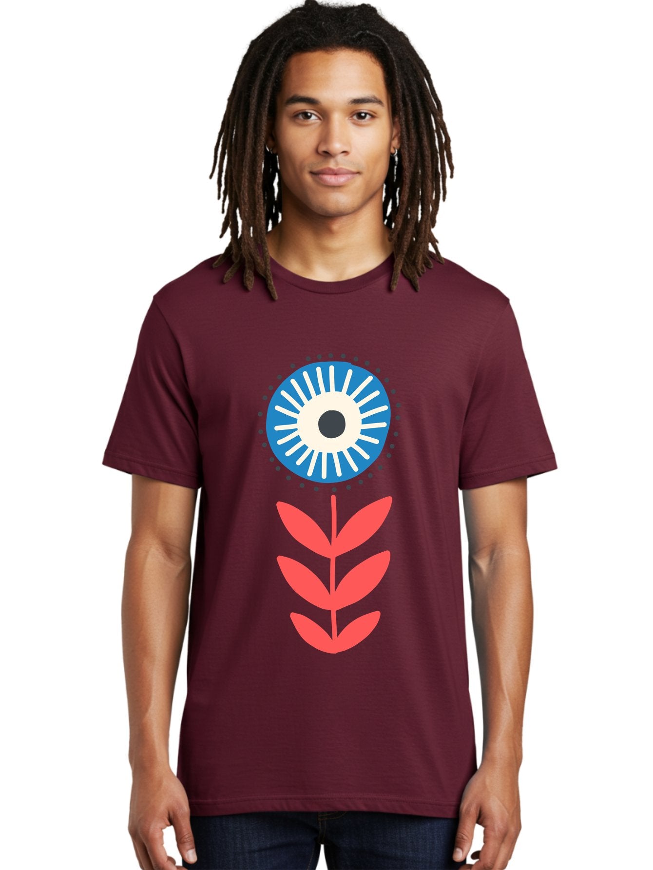 Eye-Flower-1 Men'S Graphic Tee, 100% Cotton, Comfortable Casual Summer Wear, Machine Washable, Evil Eye Symbol, Blue And White Eye, Protection Charm, Floral Design, Red Leaves, Abstract Art, Mystical Motif, Symbolic Artwork Aab698 21