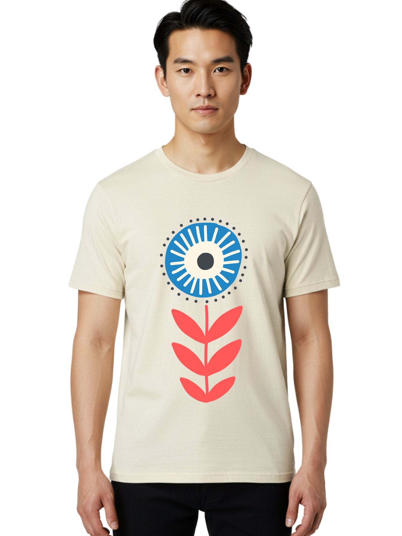 Eye-Flower-1 Men'S Graphic Tee, 100% Cotton, Comfortable Casual Summer Wear, Machine Washable, Evil Eye Symbol, Blue And White Eye, Protection Charm, Floral Design, Red Leaves, Abstract Art, Mystical Motif, Symbolic Artwork Aab698 30