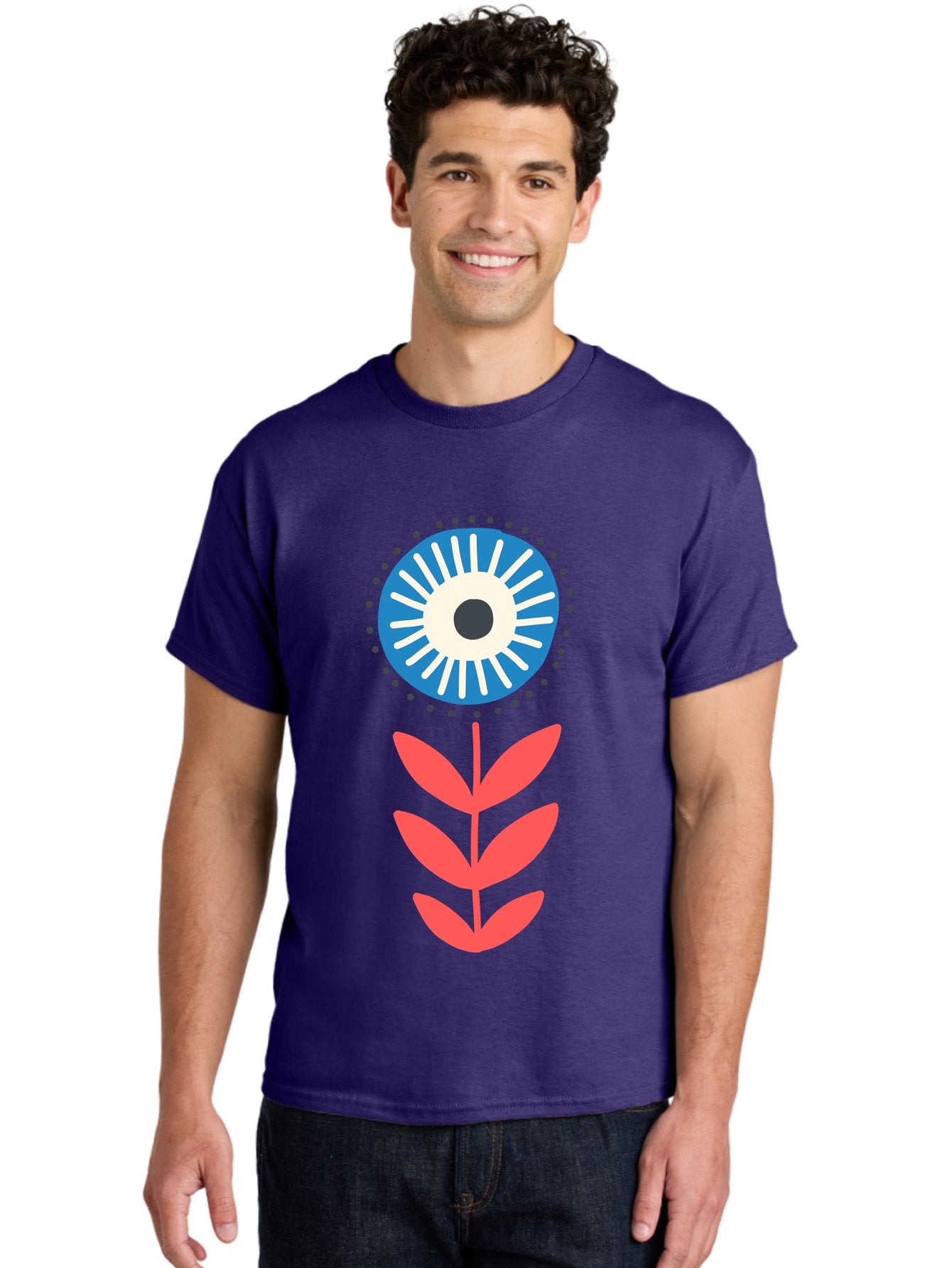 Eye-Flower-1 Men'S Graphic Tee, 100% Cotton, Comfortable Casual Summer Wear, Machine Washable, Evil Eye Symbol, Blue And White Eye, Protection Charm, Floral Design, Red Leaves, Abstract Art, Mystical Motif, Symbolic Artwork Aab698 29