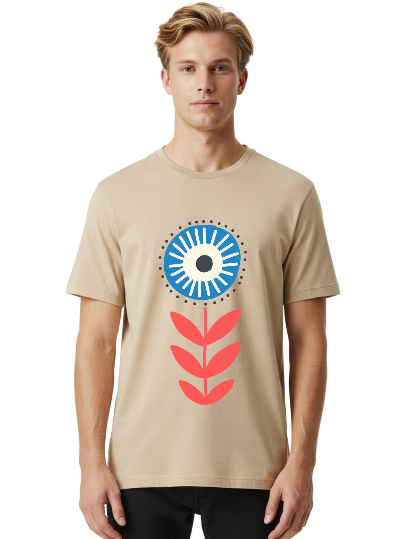 Eye-Flower-1 Men'S Graphic Tee, 100% Cotton, Comfortable Casual Summer Wear, Machine Washable, Evil Eye Symbol, Blue And White Eye, Protection Charm, Floral Design, Red Leaves, Abstract Art, Mystical Motif, Symbolic Artwork Aab698 17