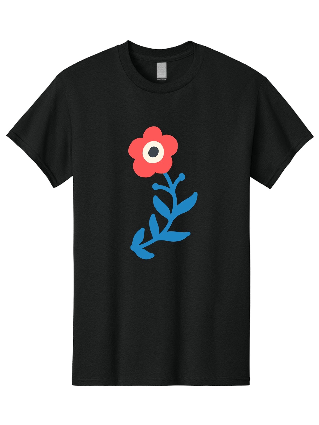 Eye-Flower Men'S Graphic Tee, 100% Cotton, Comfortable Casual Summer Wear, Machine Washable, Cartoon Flower, Floral Design, Red Bloom, Blue Leaves, Eye In Flower, Quirky Art, Illustration, Pop Art, Modern Art, Abstract Art, Red Petals, Aab699 11