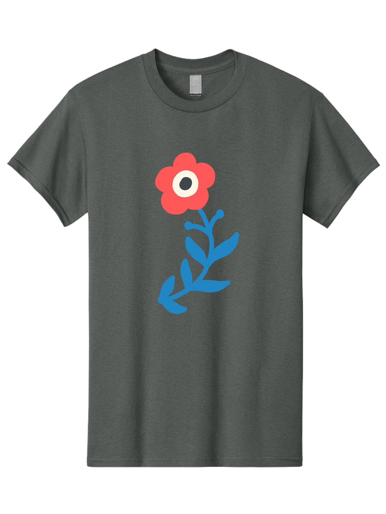 Eye-Flower Men'S Graphic Tee, 100% Cotton, Comfortable Casual Summer Wear, Machine Washable, Cartoon Flower, Floral Design, Red Bloom, Blue Leaves, Eye In Flower, Quirky Art, Illustration, Pop Art, Modern Art, Abstract Art, Red Petals, Aab699 5