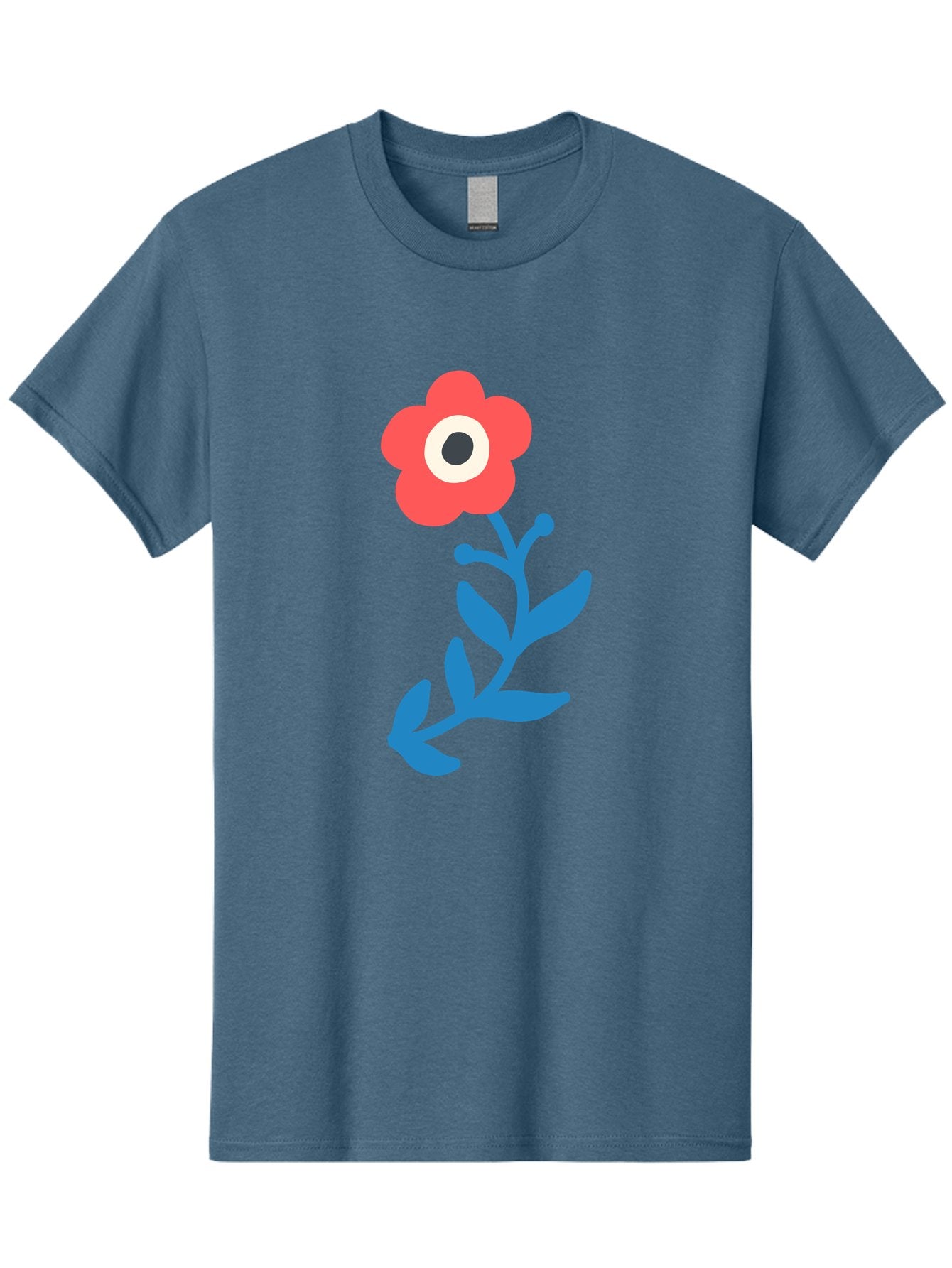 Eye-Flower Men'S Graphic Tee, 100% Cotton, Comfortable Casual Summer Wear, Machine Washable, Cartoon Flower, Floral Design, Red Bloom, Blue Leaves, Eye In Flower, Quirky Art, Illustration, Pop Art, Modern Art, Abstract Art, Red Petals, Aab699 3