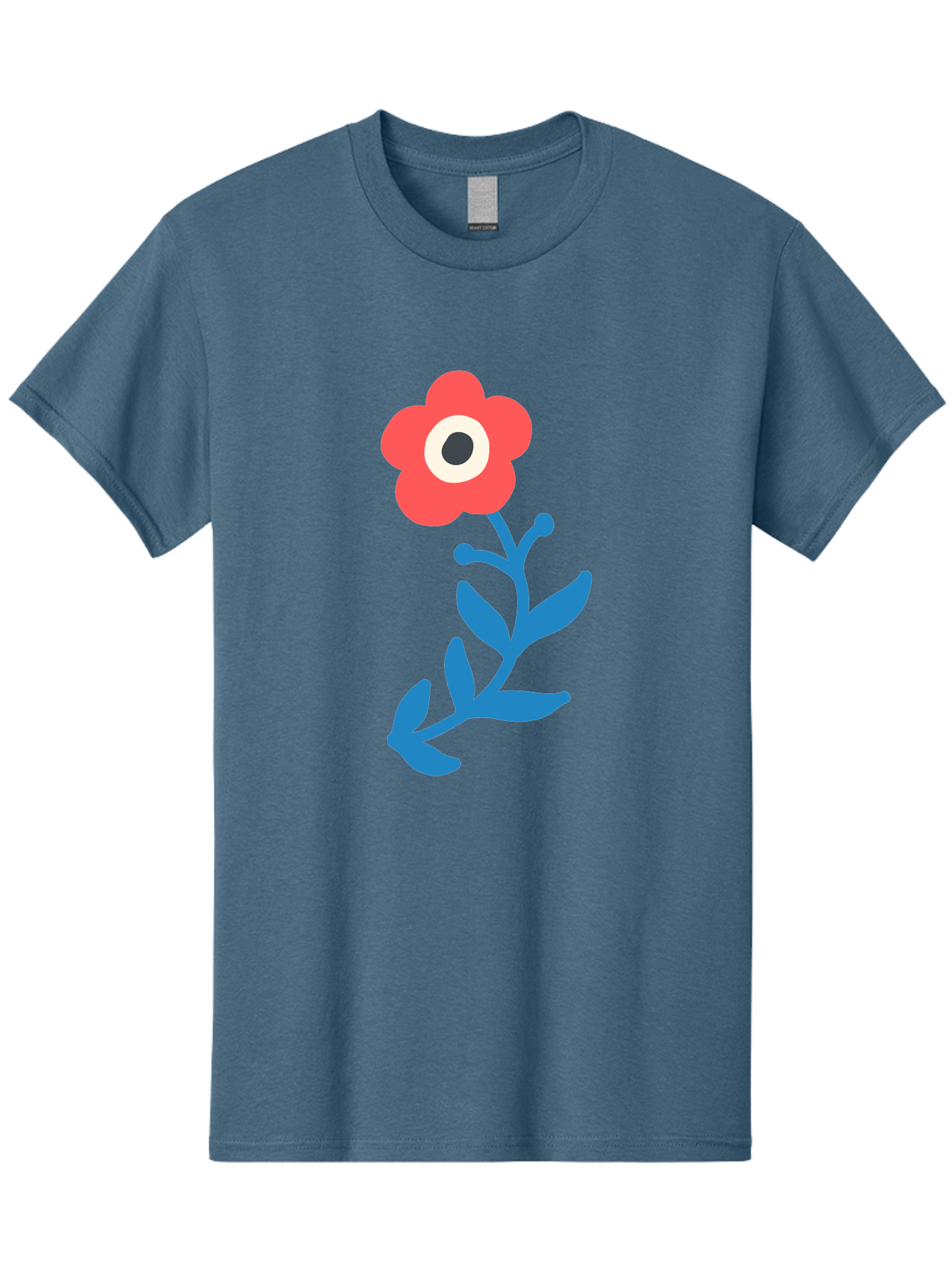 Eye-Flower Men'S Graphic Tee, 100% Cotton, Comfortable Casual Summer Wear, Machine Washable, Cartoon Flower, Floral Design, Red Bloom, Blue Leaves, Eye In Flower, Quirky Art, Illustration, Pop Art, Modern Art, Abstract Art, Red Petals, Aab699 17