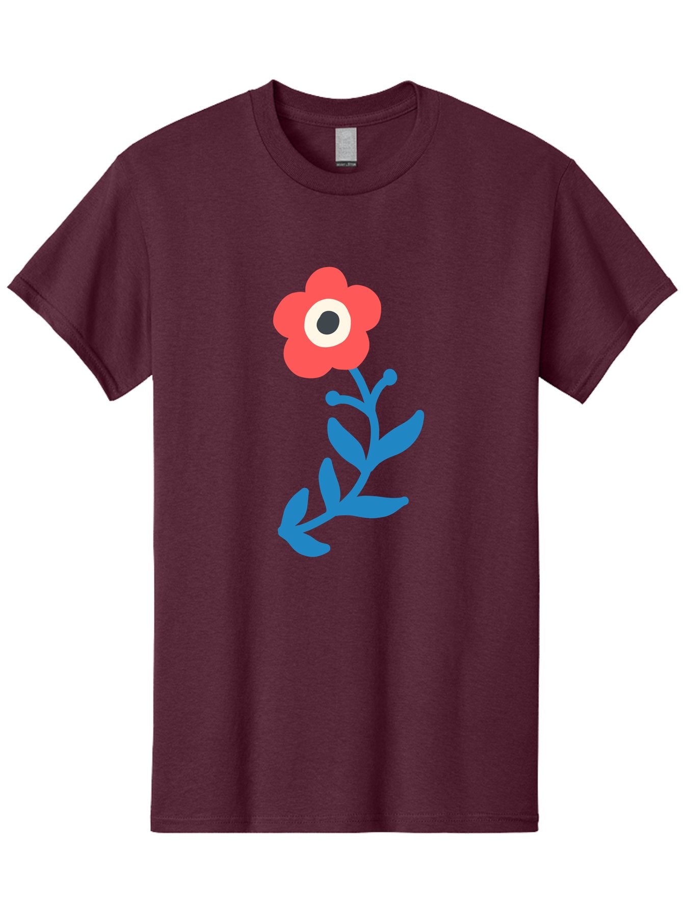 Eye-Flower Men'S Graphic Tee, 100% Cotton, Comfortable Casual Summer Wear, Machine Washable, Cartoon Flower, Floral Design, Red Bloom, Blue Leaves, Eye In Flower, Quirky Art, Illustration, Pop Art, Modern Art, Abstract Art, Red Petals, Aab699