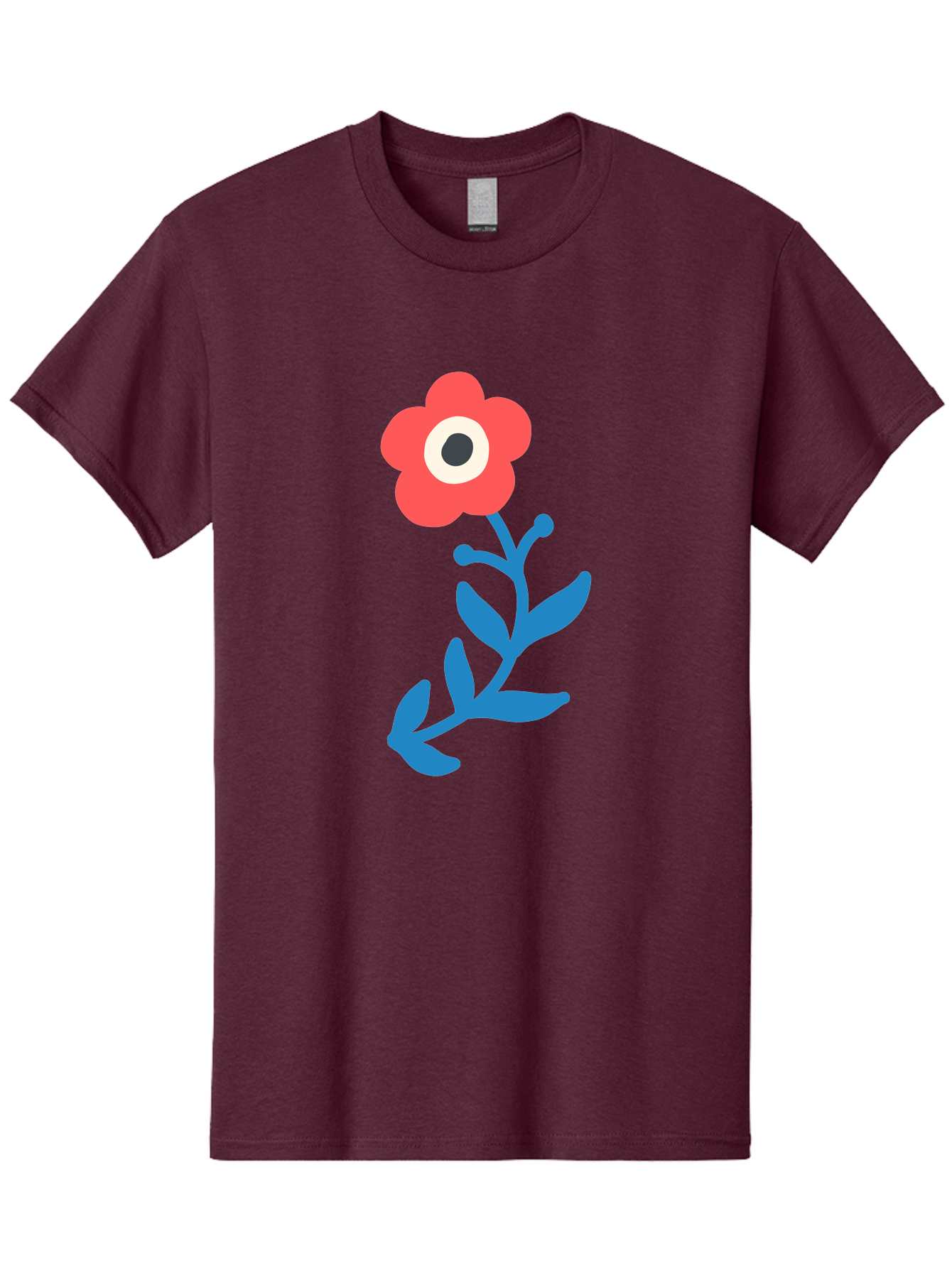Eye-Flower Men'S Graphic Tee, 100% Cotton, Comfortable Casual Summer Wear, Machine Washable, Cartoon Flower, Floral Design, Red Bloom, Blue Leaves, Eye In Flower, Quirky Art, Illustration, Pop Art, Modern Art, Abstract Art, Red Petals, Aab699 21