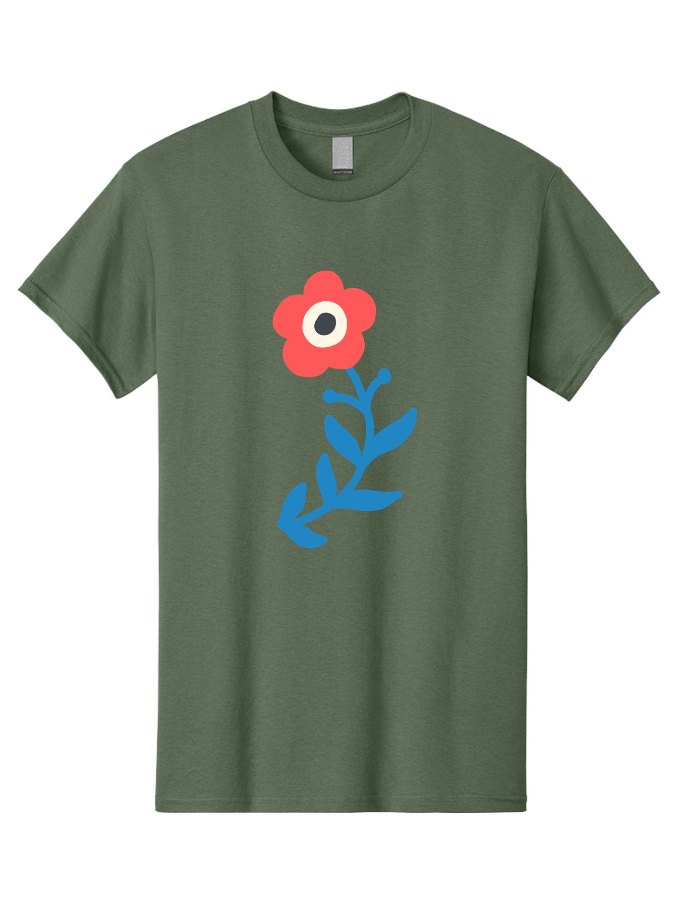 Eye-Flower Men'S Graphic Tee, 100% Cotton, Comfortable Casual Summer Wear, Machine Washable, Cartoon Flower, Floral Design, Red Bloom, Blue Leaves, Eye In Flower, Quirky Art, Illustration, Pop Art, Modern Art, Abstract Art, Red Petals, Aab699 15