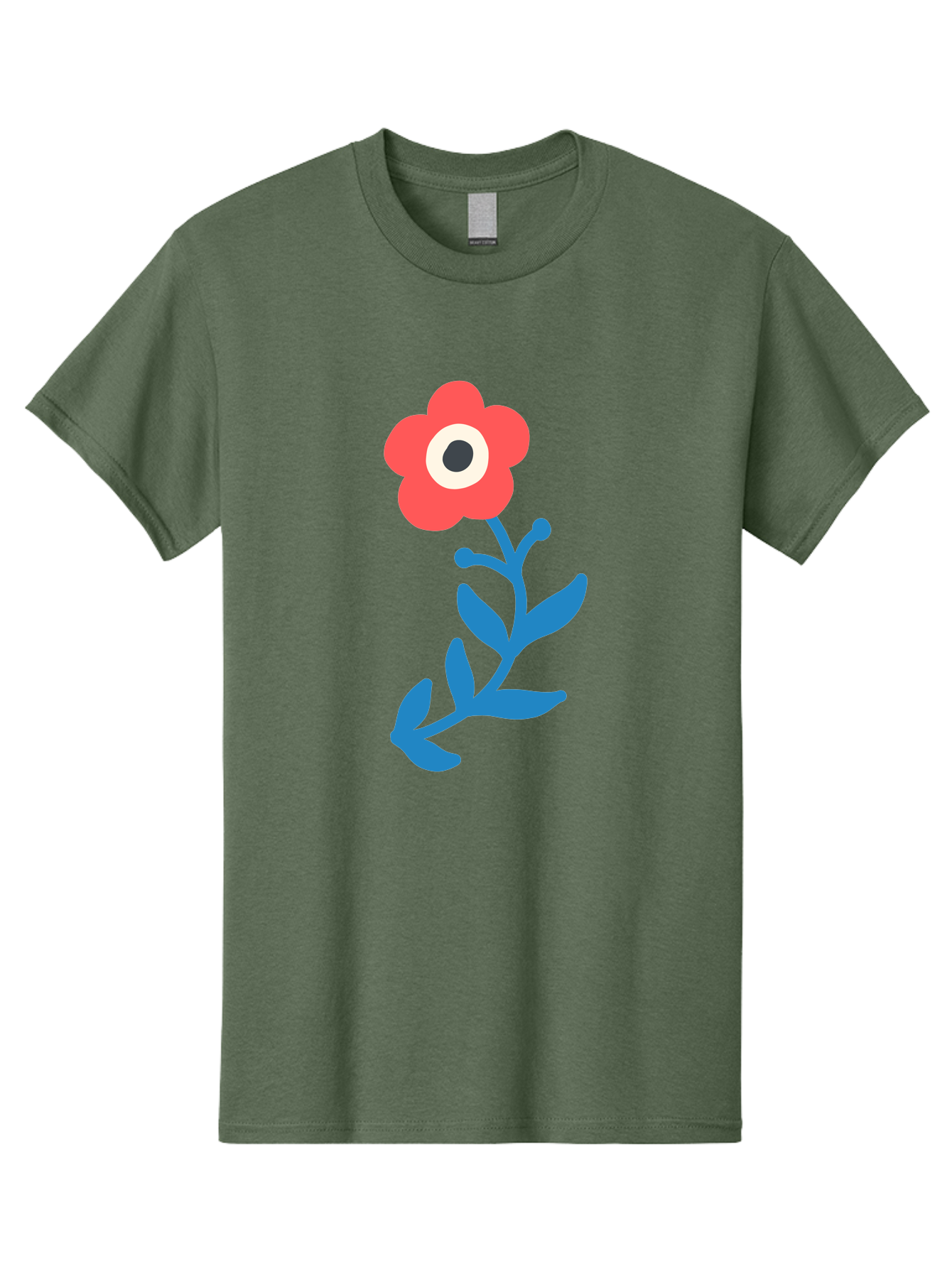 Eye-Flower Men'S Graphic Tee, 100% Cotton, Comfortable Casual Summer Wear, Machine Washable, Cartoon Flower, Floral Design, Red Bloom, Blue Leaves, Eye In Flower, Quirky Art, Illustration, Pop Art, Modern Art, Abstract Art, Red Petals, Aab699