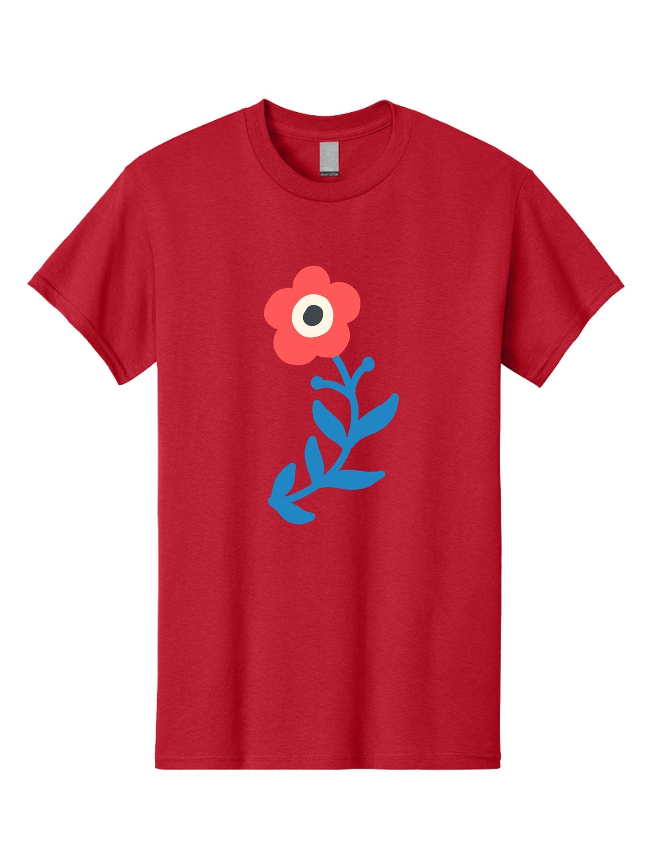 Eye-Flower Men'S Graphic Tee, 100% Cotton, Comfortable Casual Summer Wear, Machine Washable, Cartoon Flower, Floral Design, Red Bloom, Blue Leaves, Eye In Flower, Quirky Art, Illustration, Pop Art, Modern Art, Abstract Art, Red Petals, Aab699 10