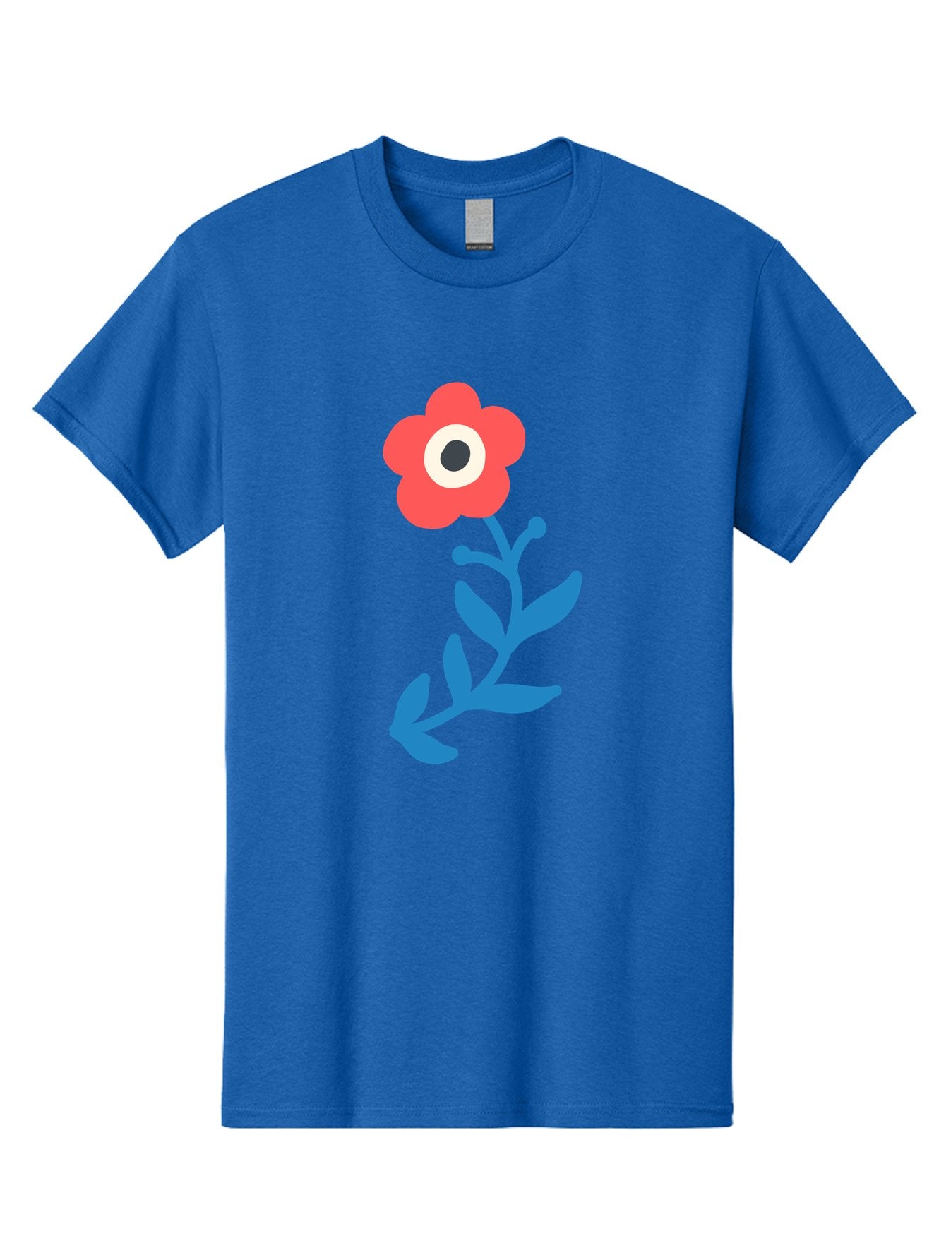 Eye-Flower Men'S Graphic Tee, 100% Cotton, Comfortable Casual Summer Wear, Machine Washable, Cartoon Flower, Floral Design, Red Bloom, Blue Leaves, Eye In Flower, Quirky Art, Illustration, Pop Art, Modern Art, Abstract Art, Red Petals, Aab699 13