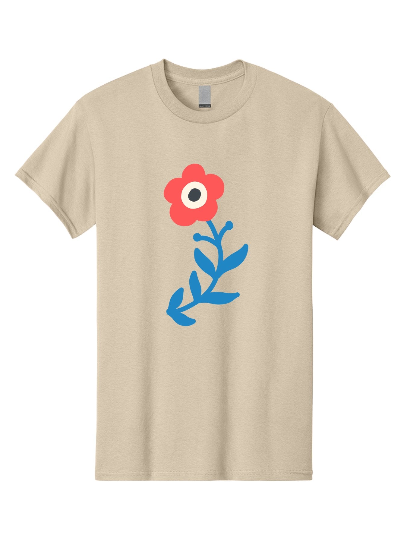 Eye-Flower Men'S Graphic Tee, 100% Cotton, Comfortable Casual Summer Wear, Machine Washable, Cartoon Flower, Floral Design, Red Bloom, Blue Leaves, Eye In Flower, Quirky Art, Illustration, Pop Art, Modern Art, Abstract Art, Red Petals, Aab699
