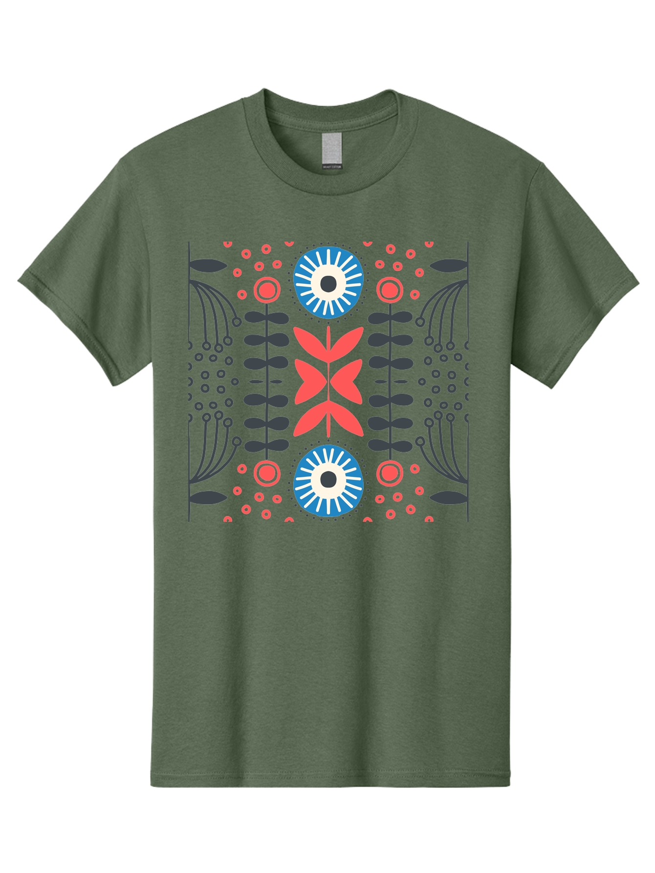 Floral-Pattern-10 Men'S Graphic Tee, 100% Cotton, Comfortable Casual Summer Wear, Machine Washable, Floral Pattern, Stylized Flowers, Symmetrical Design, Blue And Pink Flowers, Black Leaves, Geometric Shapes, Abstract Art, Vibrant Colors, Aab703 21