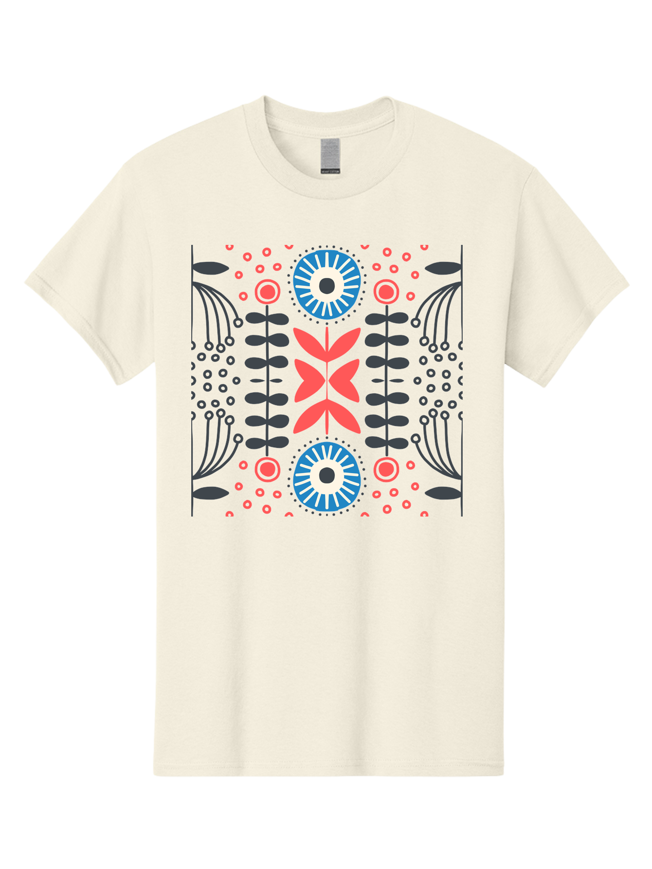 Floral-Pattern-10 Men'S Graphic Tee, 100% Cotton, Comfortable Casual Summer Wear, Machine Washable, Floral Pattern, Stylized Flowers, Symmetrical Design, Blue And Pink Flowers, Black Leaves, Geometric Shapes, Abstract Art, Vibrant Colors, Aab703 29