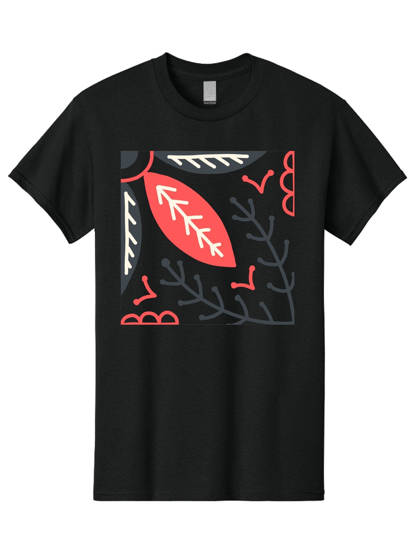 Floral-Pattern-12 Men'S Graphic Tee, 100% Cotton, Comfortable Casual Summer Wear, Machine Washable, Leaf Pattern, Floral Design, Abstract Leaves, Red And White Accents, Black Outlines, Whimsical Illustration, Botanical Art, Aab705 7