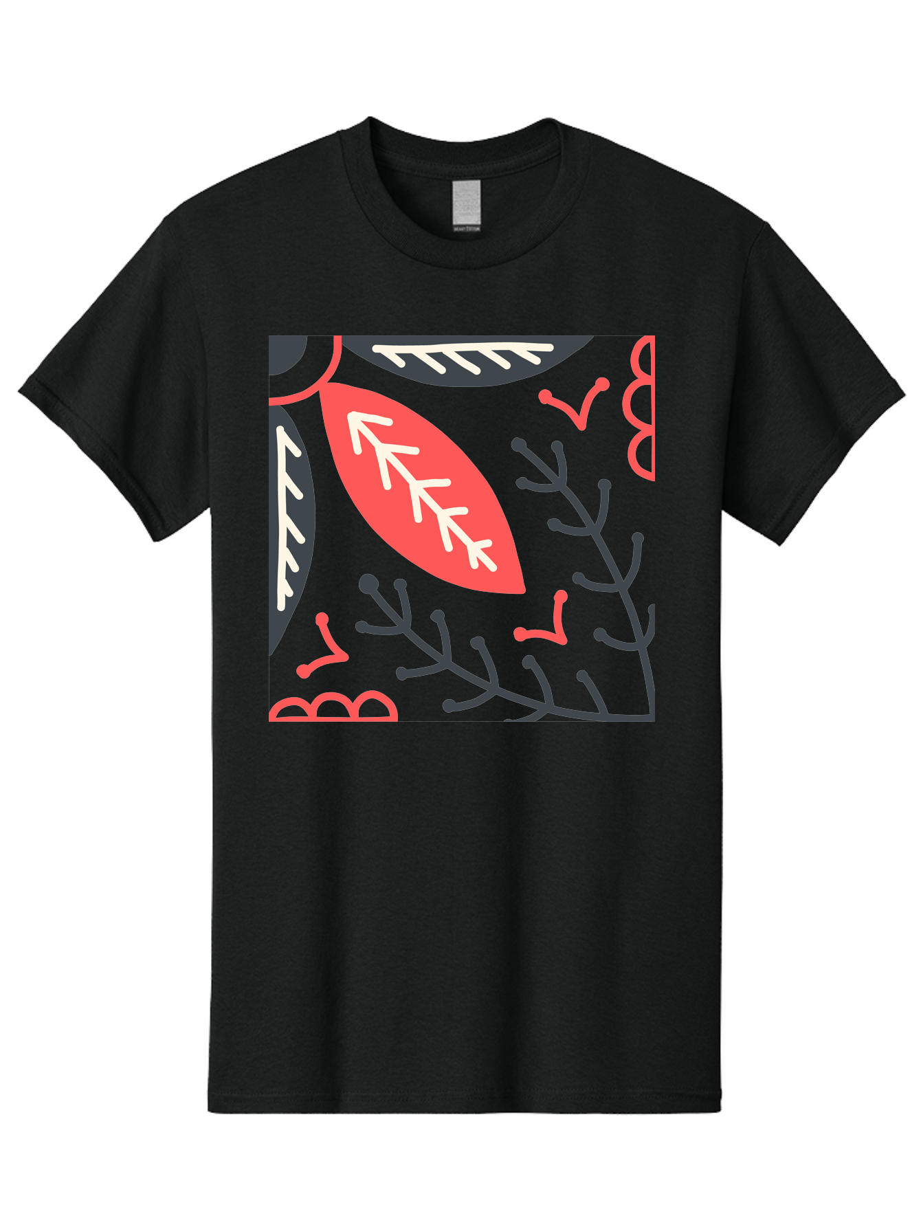 Floral-Pattern-12 Men'S Graphic Tee, 100% Cotton, Comfortable Casual Summer Wear, Machine Washable, Leaf Pattern, Floral Design, Abstract Leaves, Red And White Accents, Black Outlines, Whimsical Illustration, Botanical Art, Aab705 25
