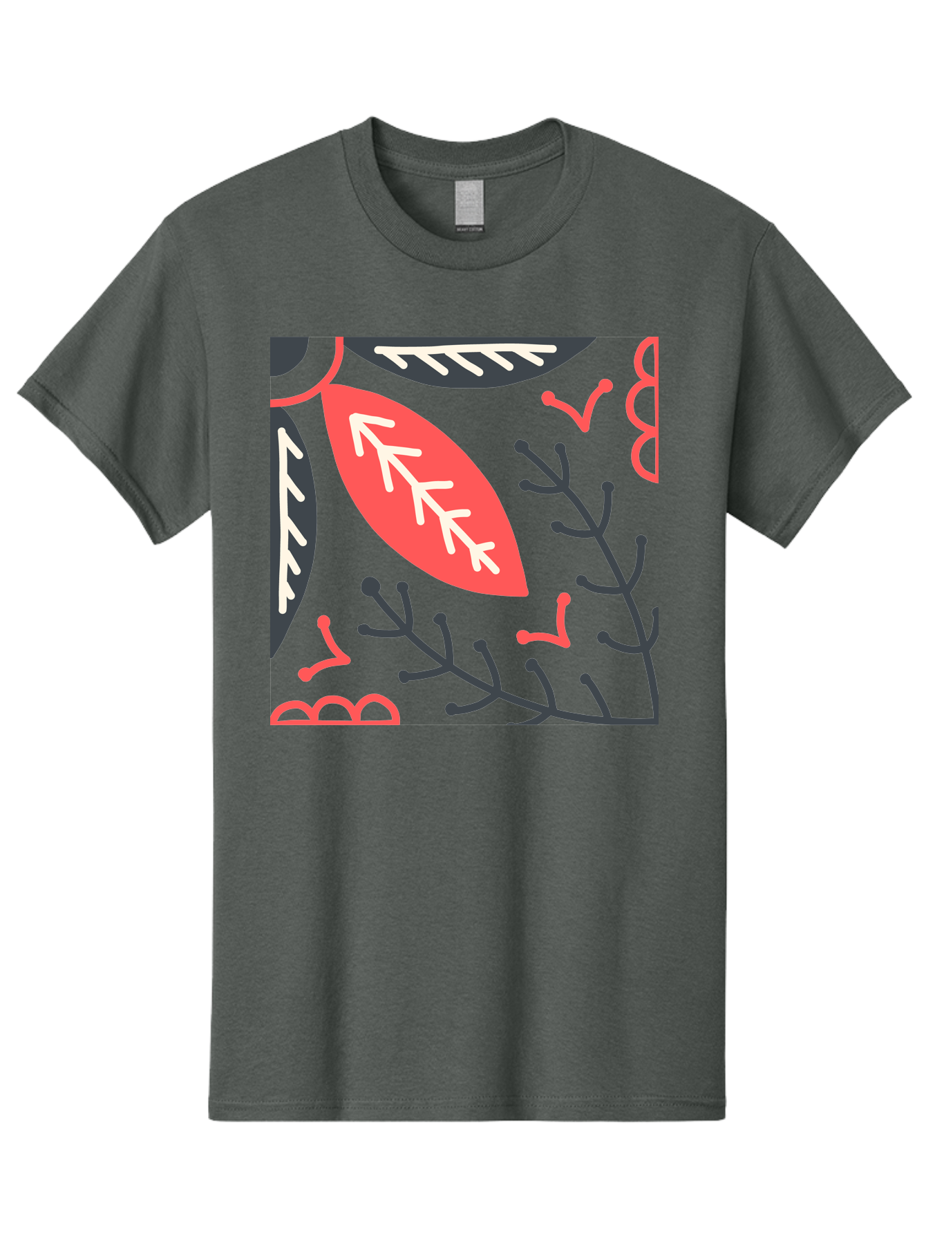 Floral-Pattern-12 Men'S Graphic Tee, 100% Cotton, Comfortable Casual Summer Wear, Machine Washable, Leaf Pattern, Floral Design, Abstract Leaves, Red And White Accents, Black Outlines, Whimsical Illustration, Botanical Art, Aab705 21