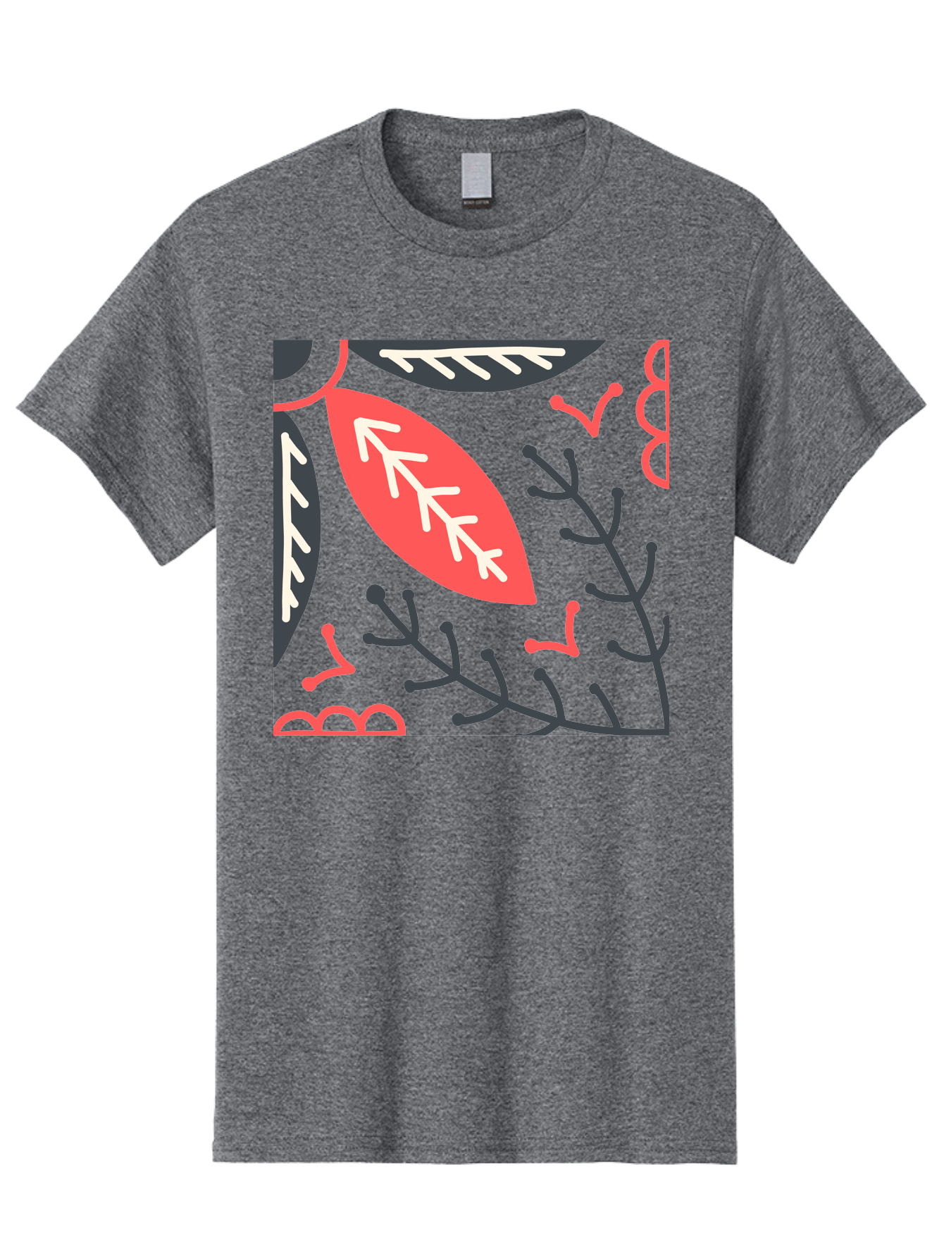 Floral-Pattern-12 Men'S Graphic Tee, 100% Cotton, Comfortable Casual Summer Wear, Machine Washable, Leaf Pattern, Floral Design, Abstract Leaves, Red And White Accents, Black Outlines, Whimsical Illustration, Botanical Art, Aab705 5