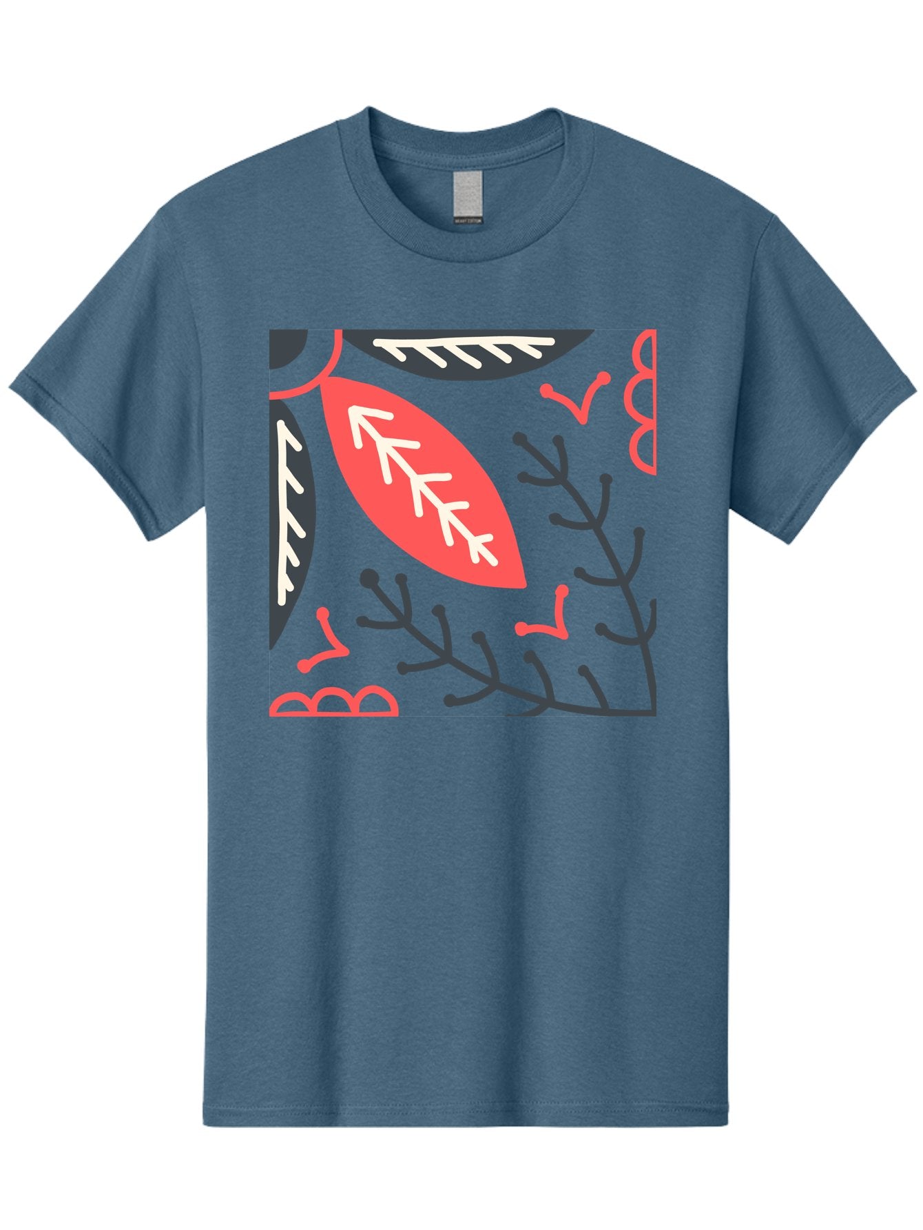 Floral-Pattern-12 Men'S Graphic Tee, 100% Cotton, Comfortable Casual Summer Wear, Machine Washable, Leaf Pattern, Floral Design, Abstract Leaves, Red And White Accents, Black Outlines, Whimsical Illustration, Botanical Art, Aab705 14