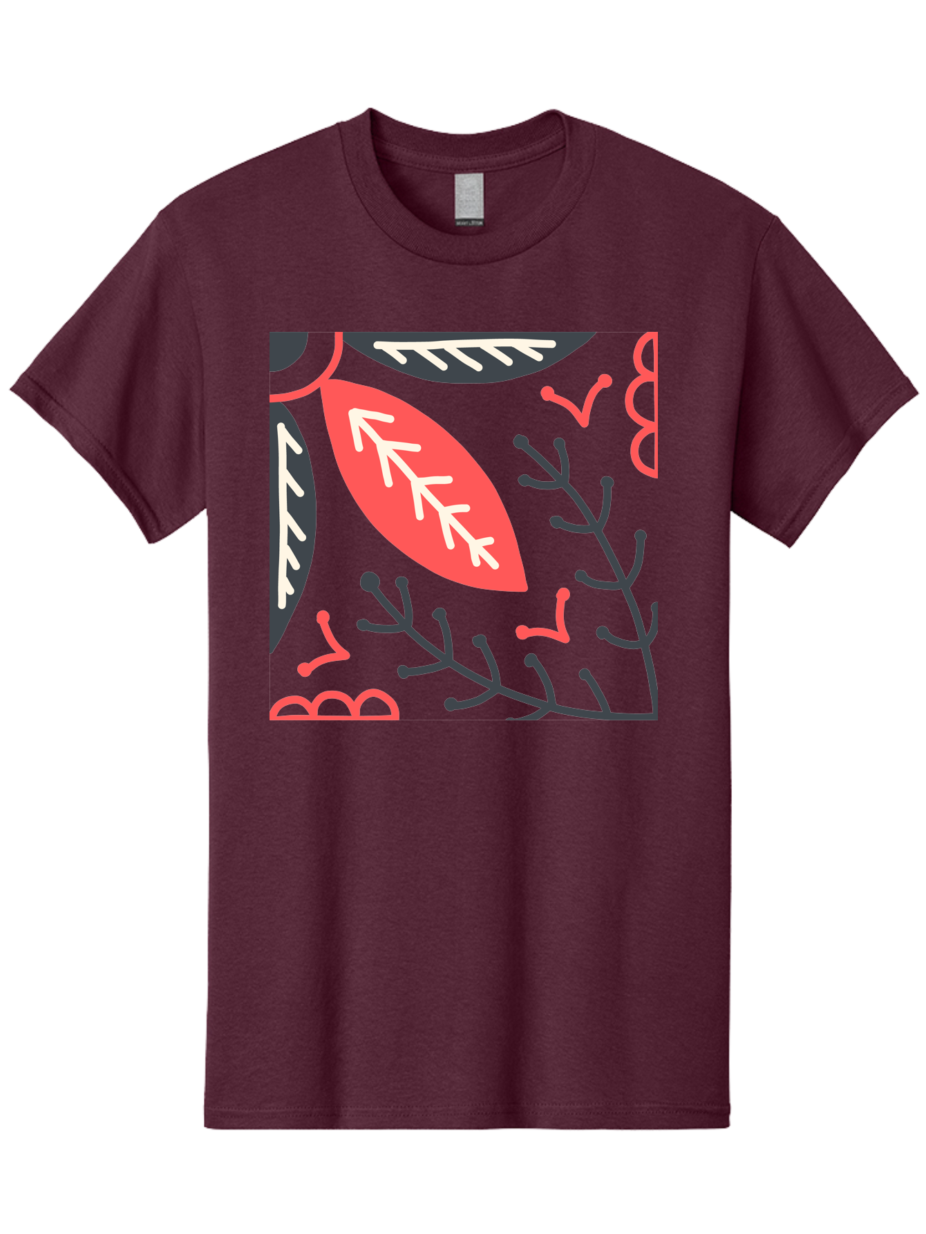 Floral-Pattern-12 Men'S Graphic Tee, 100% Cotton, Comfortable Casual Summer Wear, Machine Washable, Leaf Pattern, Floral Design, Abstract Leaves, Red And White Accents, Black Outlines, Whimsical Illustration, Botanical Art, Aab705 23