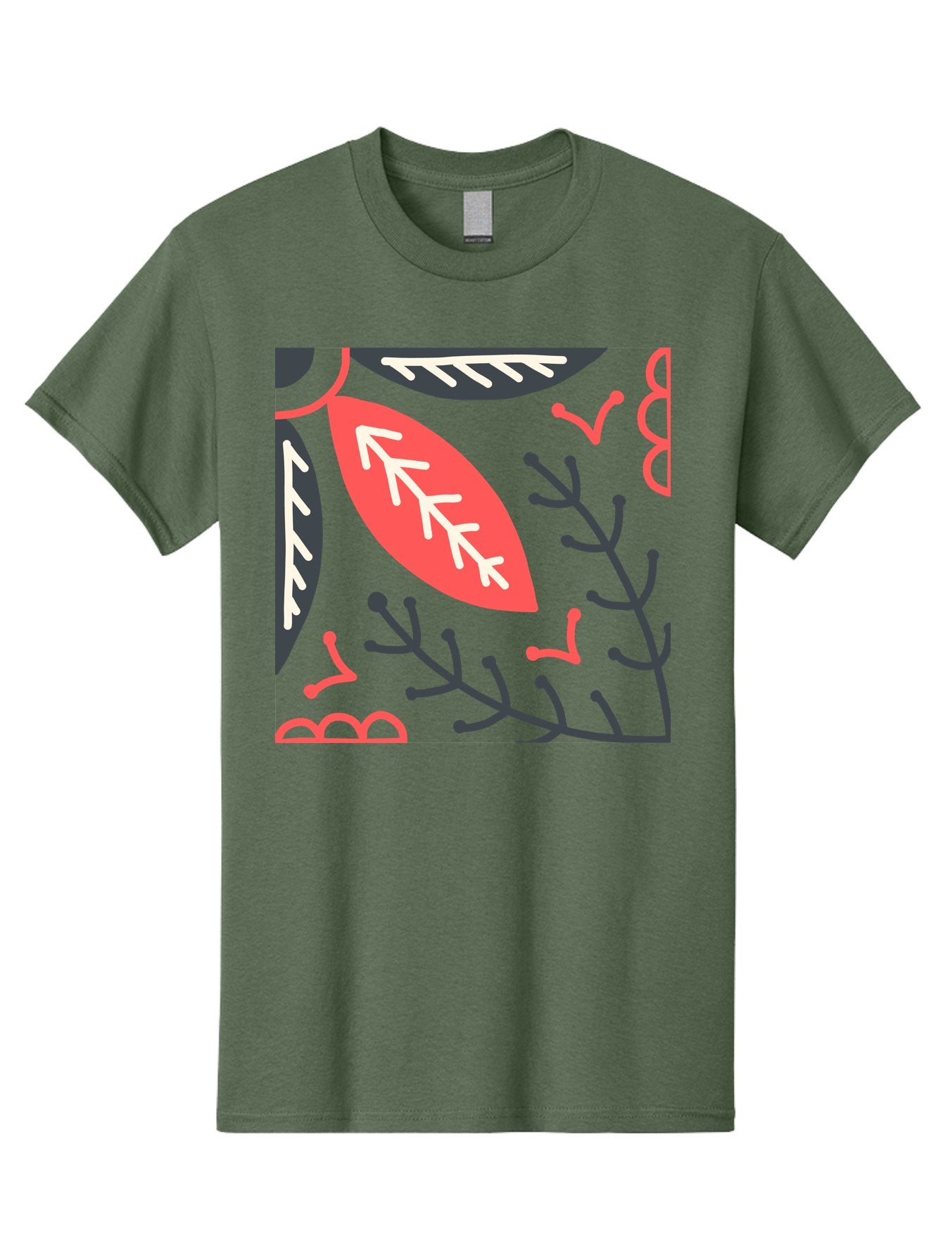 Floral-Pattern-12 Men'S Graphic Tee, 100% Cotton, Comfortable Casual Summer Wear, Machine Washable, Leaf Pattern, Floral Design, Abstract Leaves, Red And White Accents, Black Outlines, Whimsical Illustration, Botanical Art, Aab705