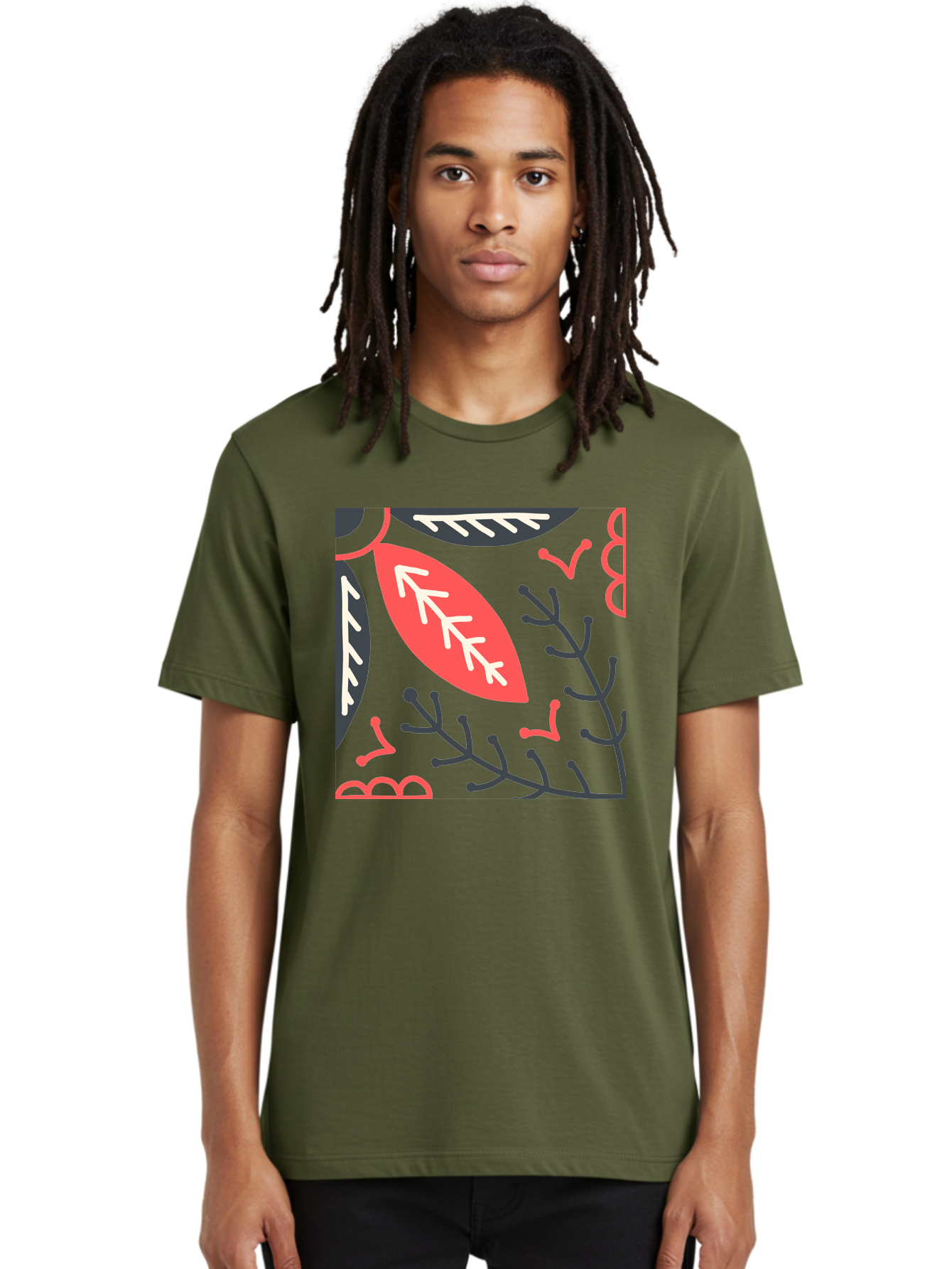 Floral-Pattern-12 Men'S Graphic Tee, 100% Cotton, Comfortable Casual Summer Wear, Machine Washable, Leaf Pattern, Floral Design, Abstract Leaves, Red And White Accents, Black Outlines, Whimsical Illustration, Botanical Art, Aab705 20