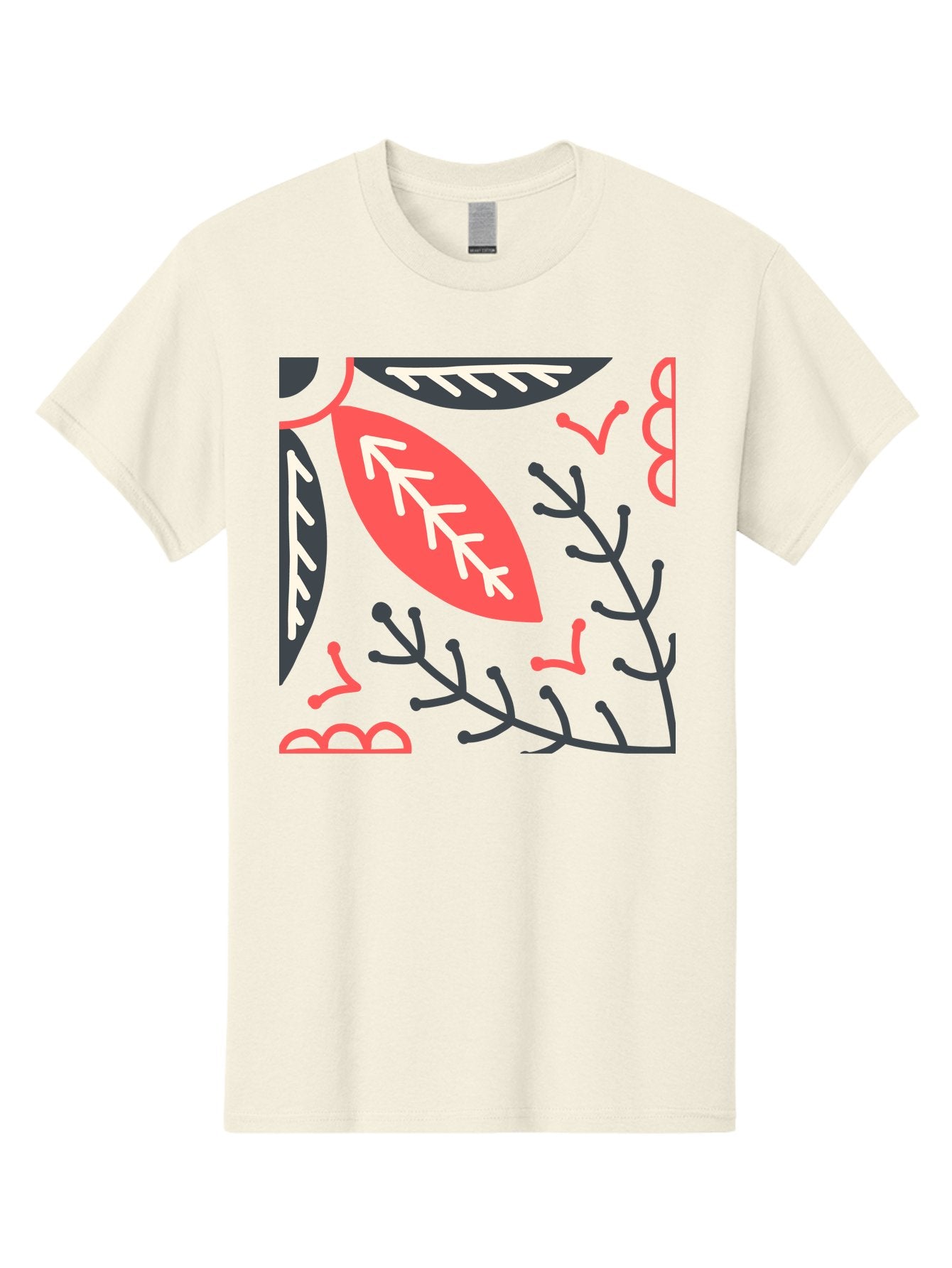 Floral-Pattern-12 Men'S Graphic Tee, 100% Cotton, Comfortable Casual Summer Wear, Machine Washable, Leaf Pattern, Floral Design, Abstract Leaves, Red And White Accents, Black Outlines, Whimsical Illustration, Botanical Art, Aab705 11