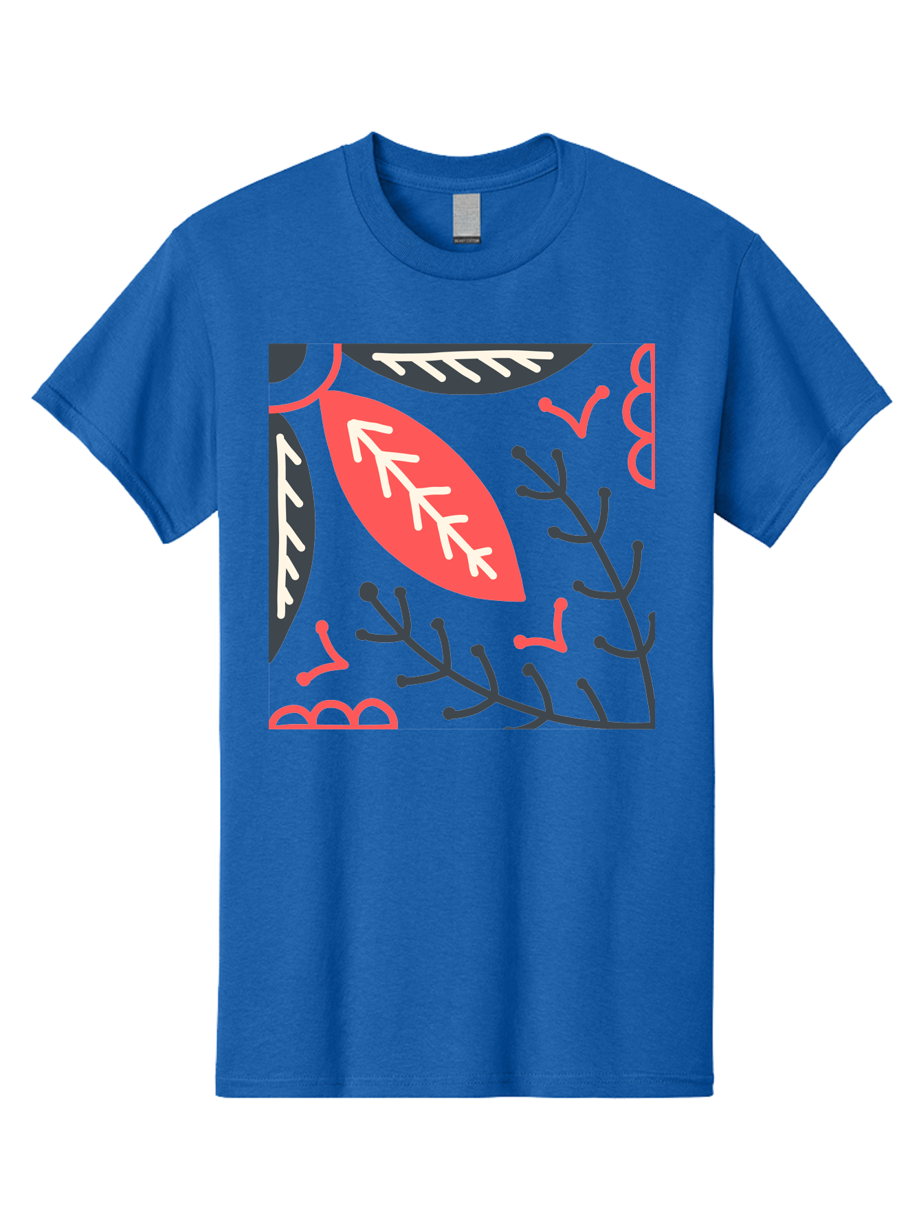 Floral-Pattern-12 Men'S Graphic Tee, 100% Cotton, Comfortable Casual Summer Wear, Machine Washable, Leaf Pattern, Floral Design, Abstract Leaves, Red And White Accents, Black Outlines, Whimsical Illustration, Botanical Art, Aab705 17