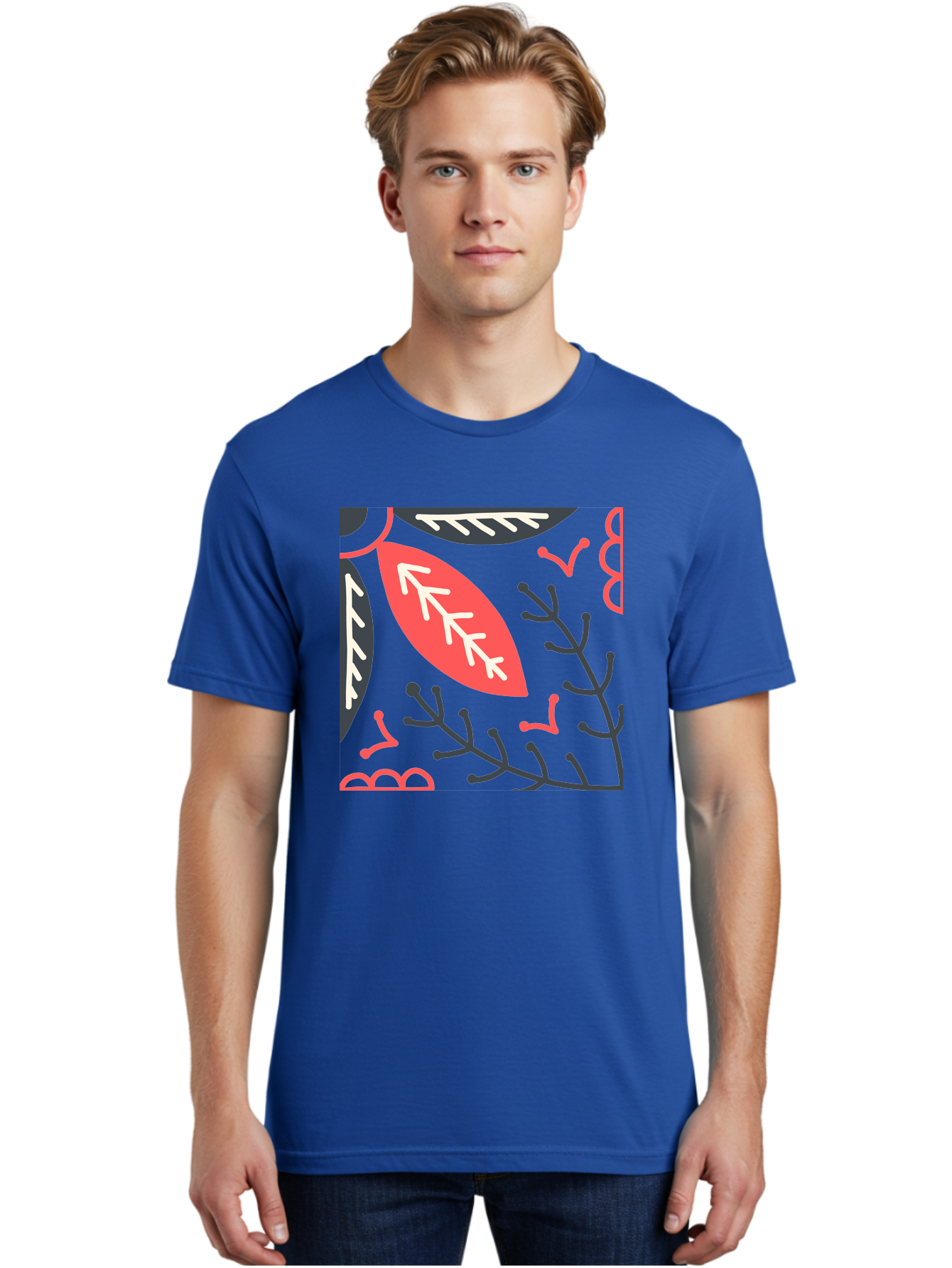 Floral-Pattern-12 Men'S Graphic Tee, 100% Cotton, Comfortable Casual Summer Wear, Machine Washable, Leaf Pattern, Floral Design, Abstract Leaves, Red And White Accents, Black Outlines, Whimsical Illustration, Botanical Art, Aab705 18