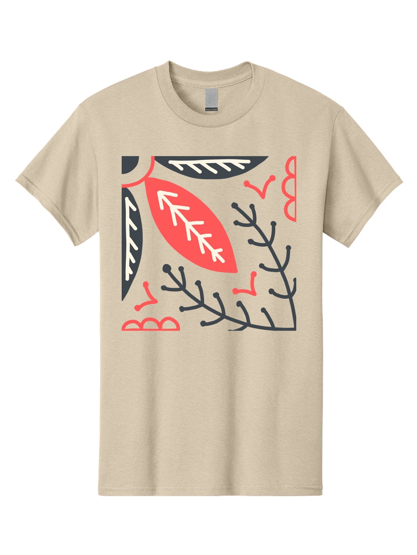 Floral-Pattern-12 Men'S Graphic Tee, 100% Cotton, Comfortable Casual Summer Wear, Machine Washable, Leaf Pattern, Floral Design, Abstract Leaves, Red And White Accents, Black Outlines, Whimsical Illustration, Botanical Art, Aab705 6