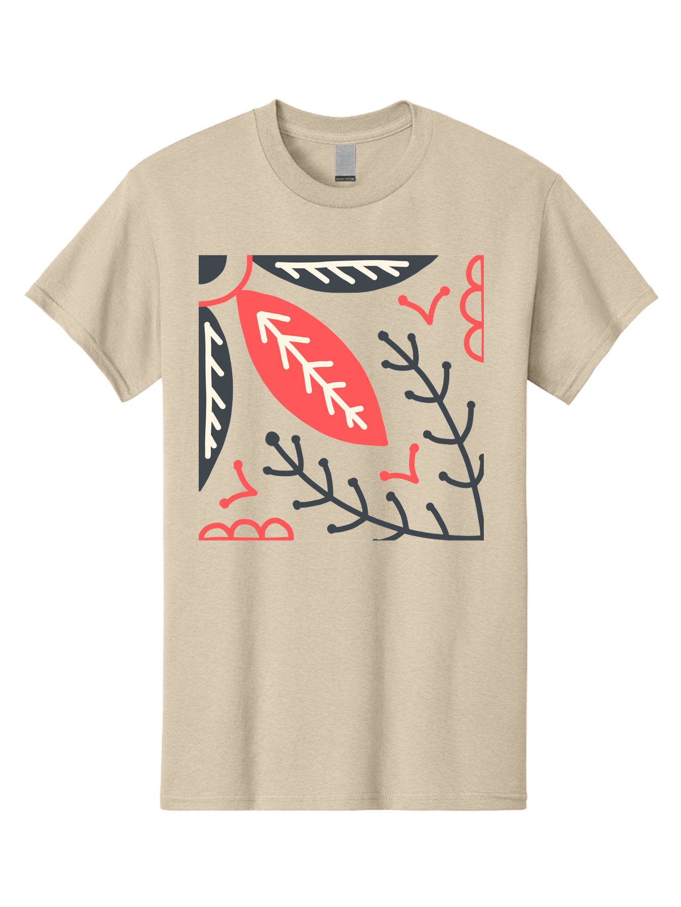 Floral-Pattern-12 Men'S Graphic Tee, 100% Cotton, Comfortable Casual Summer Wear, Machine Washable, Leaf Pattern, Floral Design, Abstract Leaves, Red And White Accents, Black Outlines, Whimsical Illustration, Botanical Art, Aab705 13