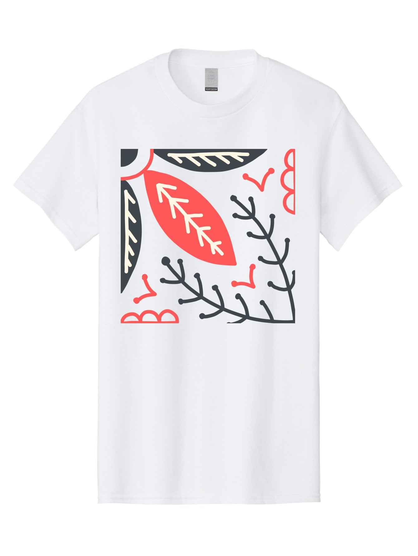 Floral-Pattern-12 Men'S Graphic Tee, 100% Cotton, Comfortable Casual Summer Wear, Machine Washable, Leaf Pattern, Floral Design, Abstract Leaves, Red And White Accents, Black Outlines, Whimsical Illustration, Botanical Art, Aab705 5