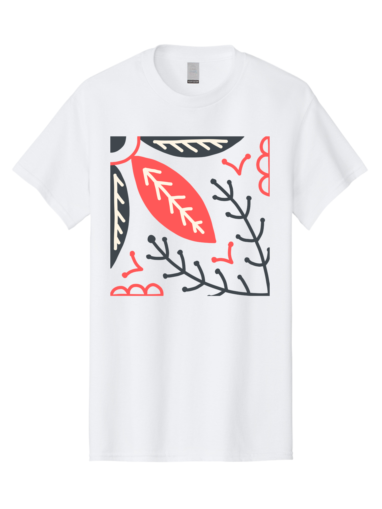 Floral-Pattern-12 Men'S Graphic Tee, 100% Cotton, Comfortable Casual Summer Wear, Machine Washable, Leaf Pattern, Floral Design, Abstract Leaves, Red And White Accents, Black Outlines, Whimsical Illustration, Botanical Art, Aab705 15
