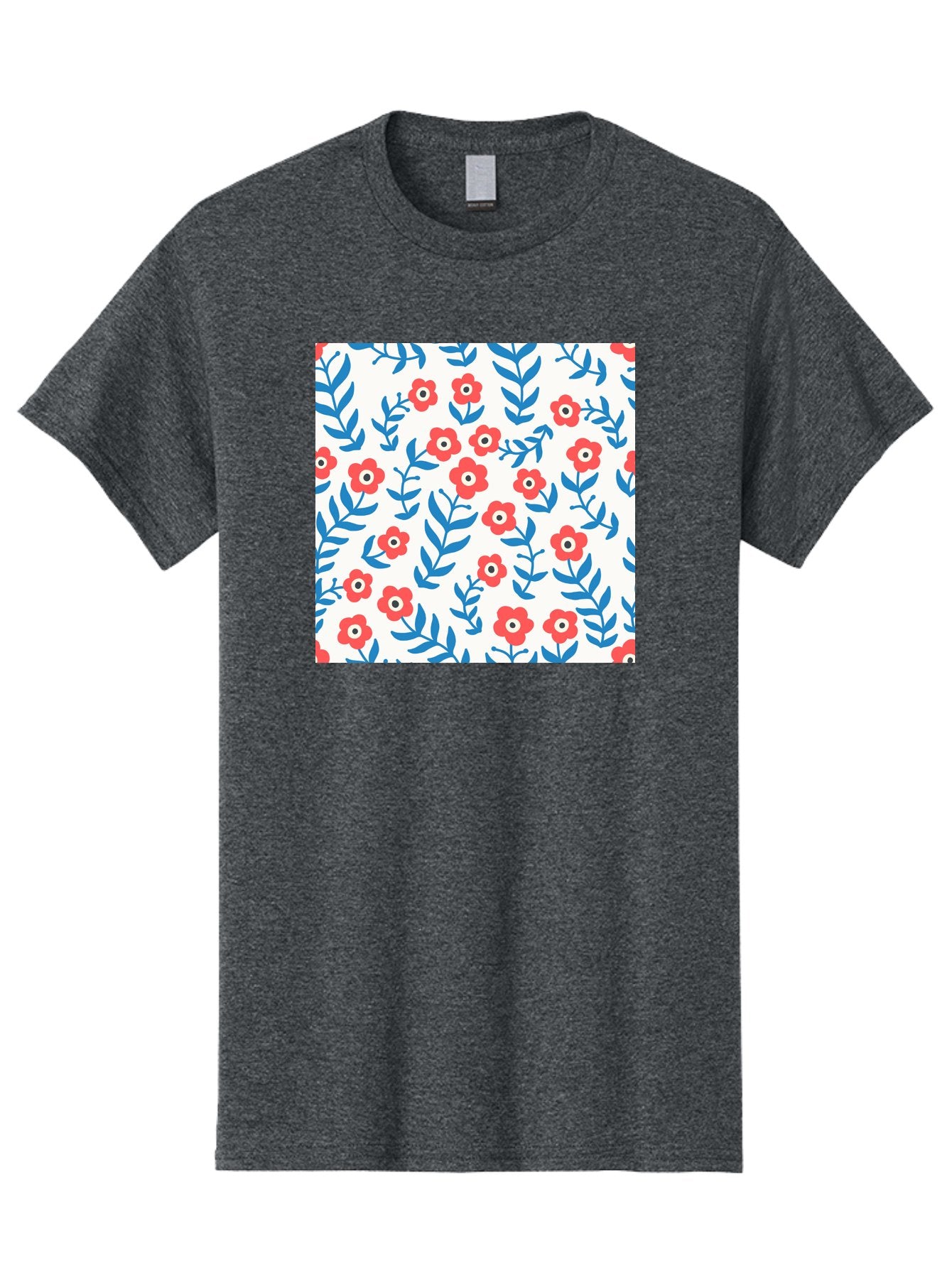 Floral-Pattern-13 Men'S Graphic Tee, 100% Cotton, Comfortable Casual Summer Wear, Machine Washable, Red Flowers, Blue Leaves, Floral Pattern, Repeating Design, Simple Shapes, Minimalist Style, Bold Colors, Playful Motif, Decorative Wallpaper, Aab706 3