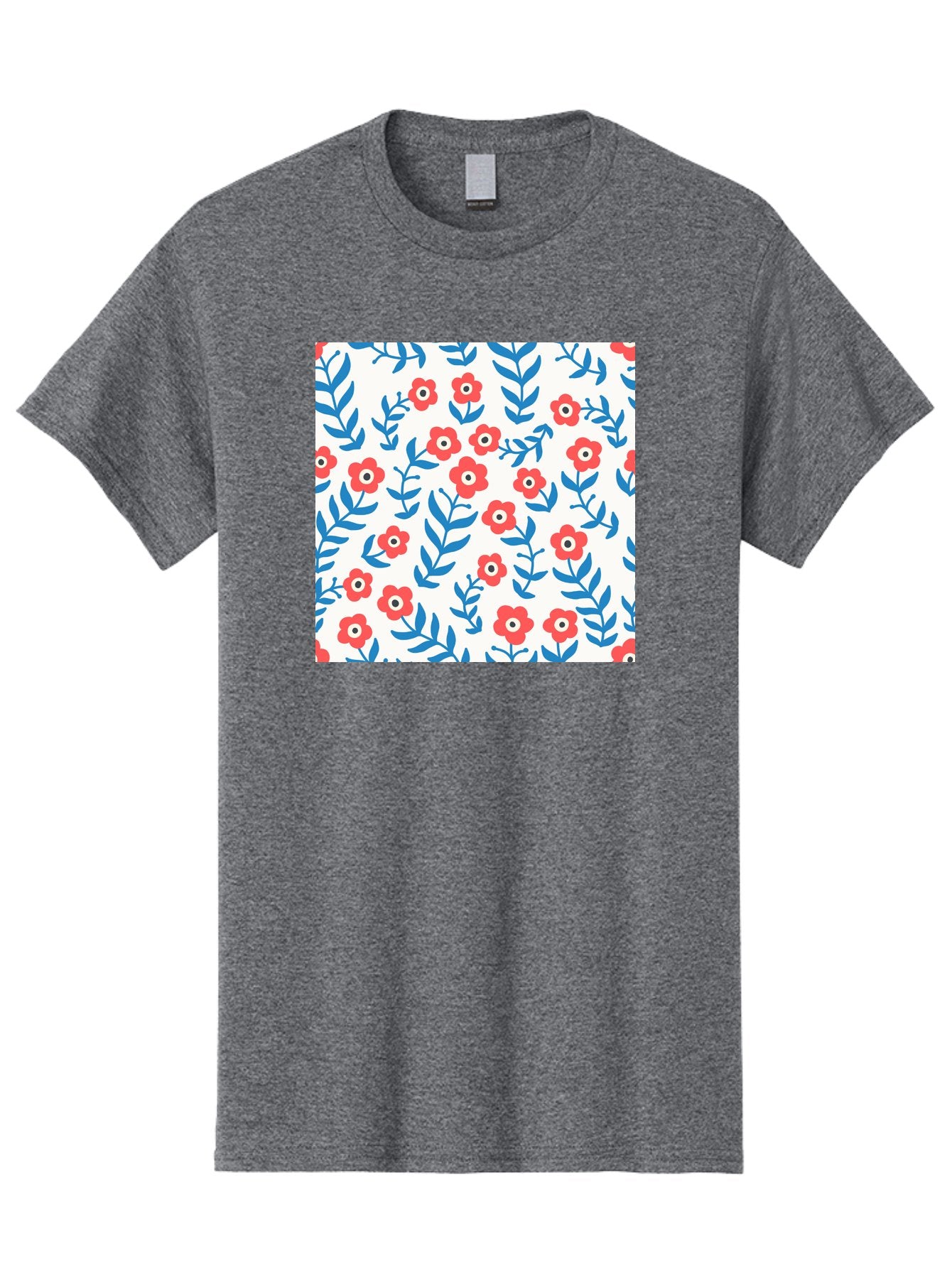 Floral-Pattern-13 Men'S Graphic Tee, 100% Cotton, Comfortable Casual Summer Wear, Machine Washable, Red Flowers, Blue Leaves, Floral Pattern, Repeating Design, Simple Shapes, Minimalist Style, Bold Colors, Playful Motif, Decorative Wallpaper, Aab706 6
