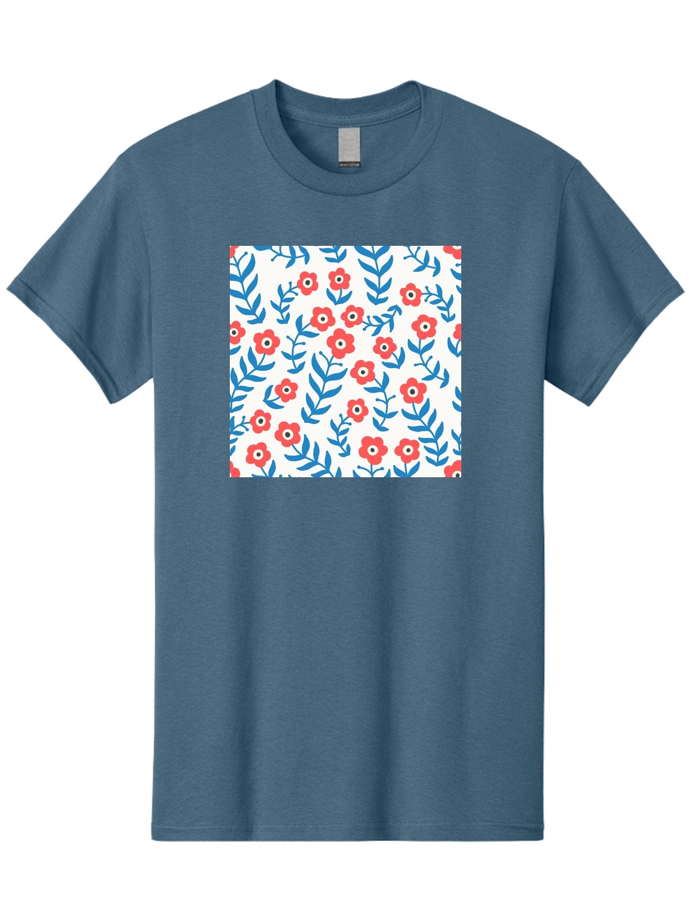 Floral-Pattern-13 Men'S Graphic Tee, 100% Cotton, Comfortable Casual Summer Wear, Machine Washable, Red Flowers, Blue Leaves, Floral Pattern, Repeating Design, Simple Shapes, Minimalist Style, Bold Colors, Playful Motif, Decorative Wallpaper, Aab706 14