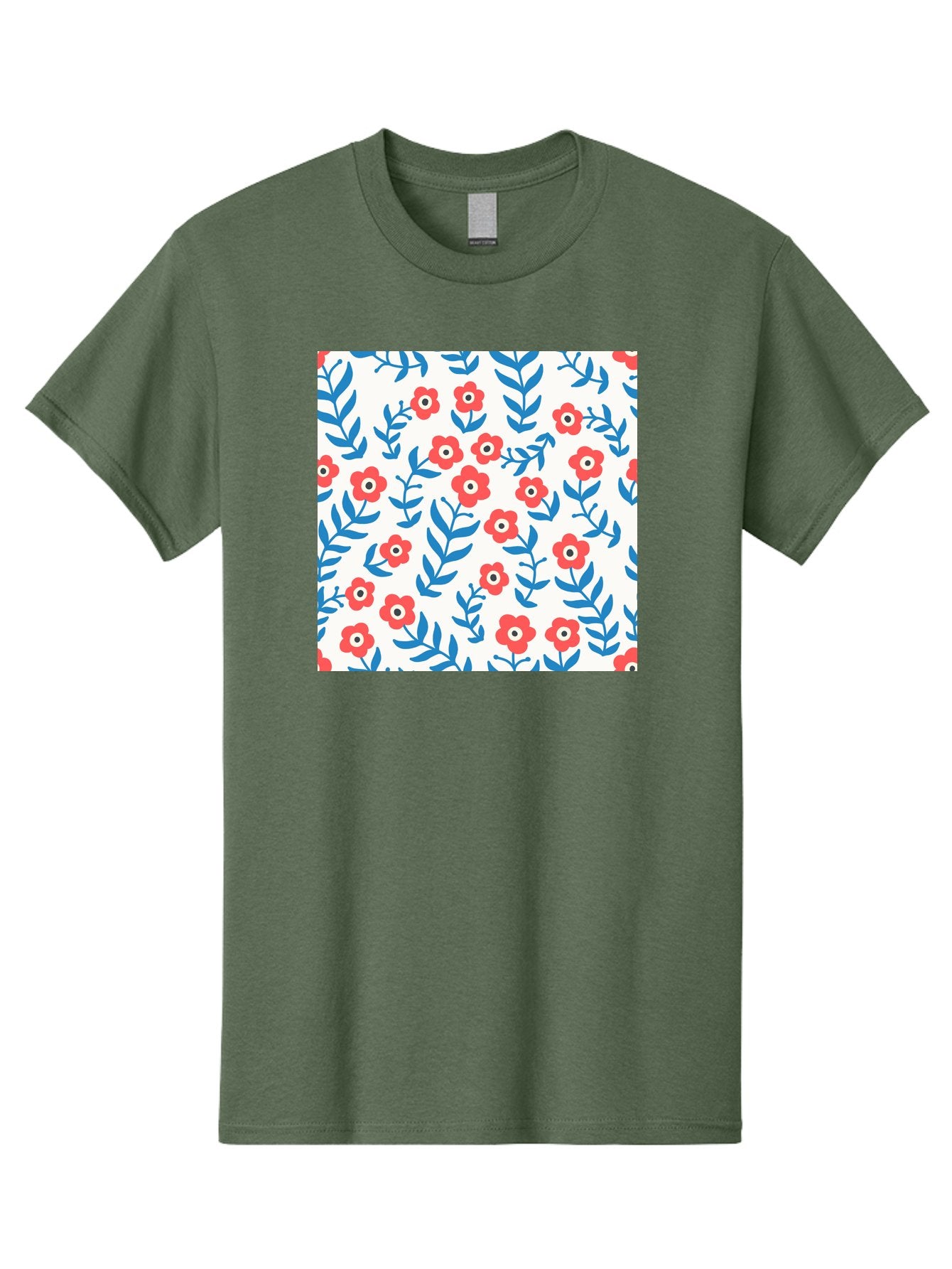 Floral-Pattern-13 Men'S Graphic Tee, 100% Cotton, Comfortable Casual Summer Wear, Machine Washable, Red Flowers, Blue Leaves, Floral Pattern, Repeating Design, Simple Shapes, Minimalist Style, Bold Colors, Playful Motif, Decorative Wallpaper, Aab706 9