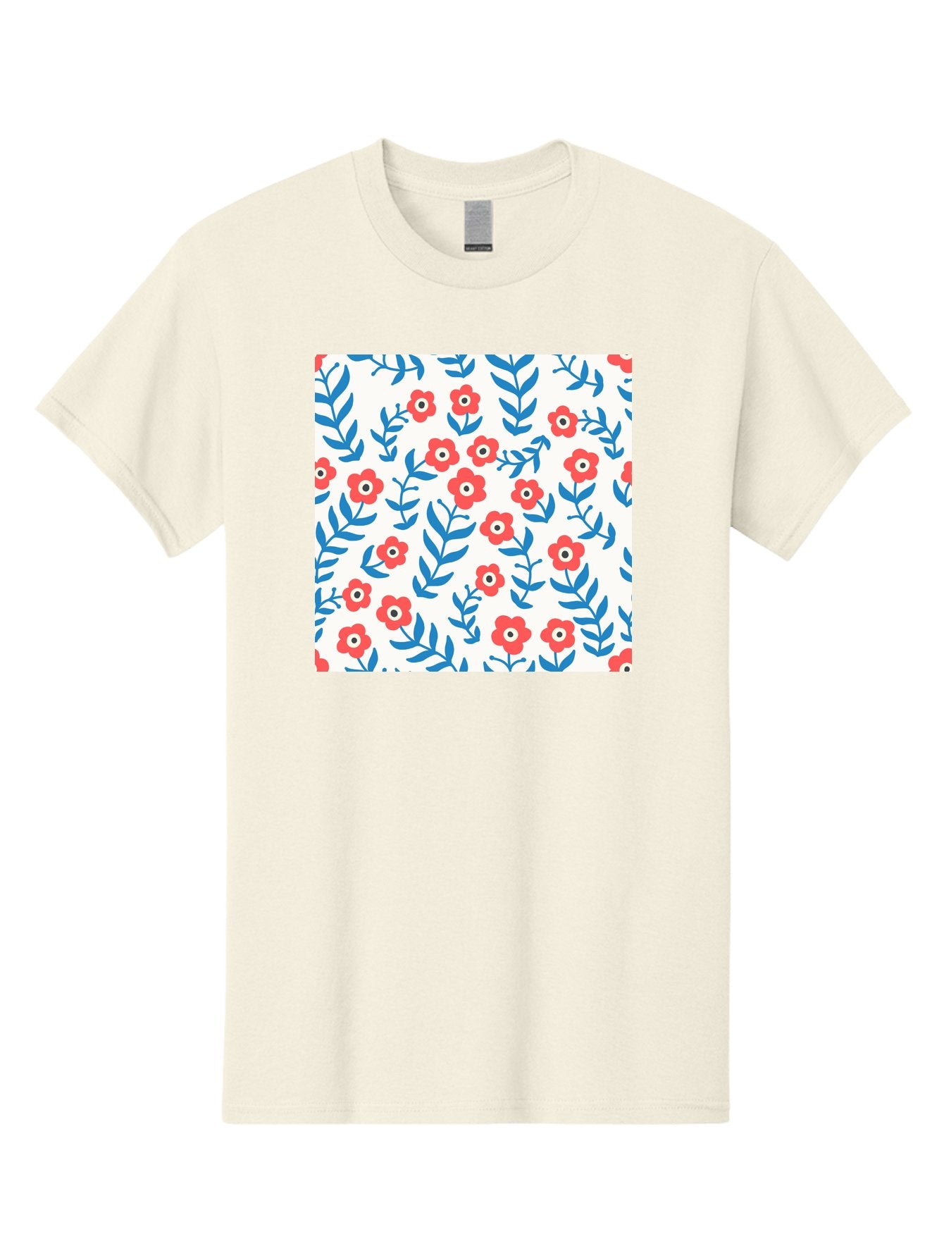 Floral-Pattern-13 Men'S Graphic Tee, 100% Cotton, Comfortable Casual Summer Wear, Machine Washable, Red Flowers, Blue Leaves, Floral Pattern, Repeating Design, Simple Shapes, Minimalist Style, Bold Colors, Playful Motif, Decorative Wallpaper, Aab706 13