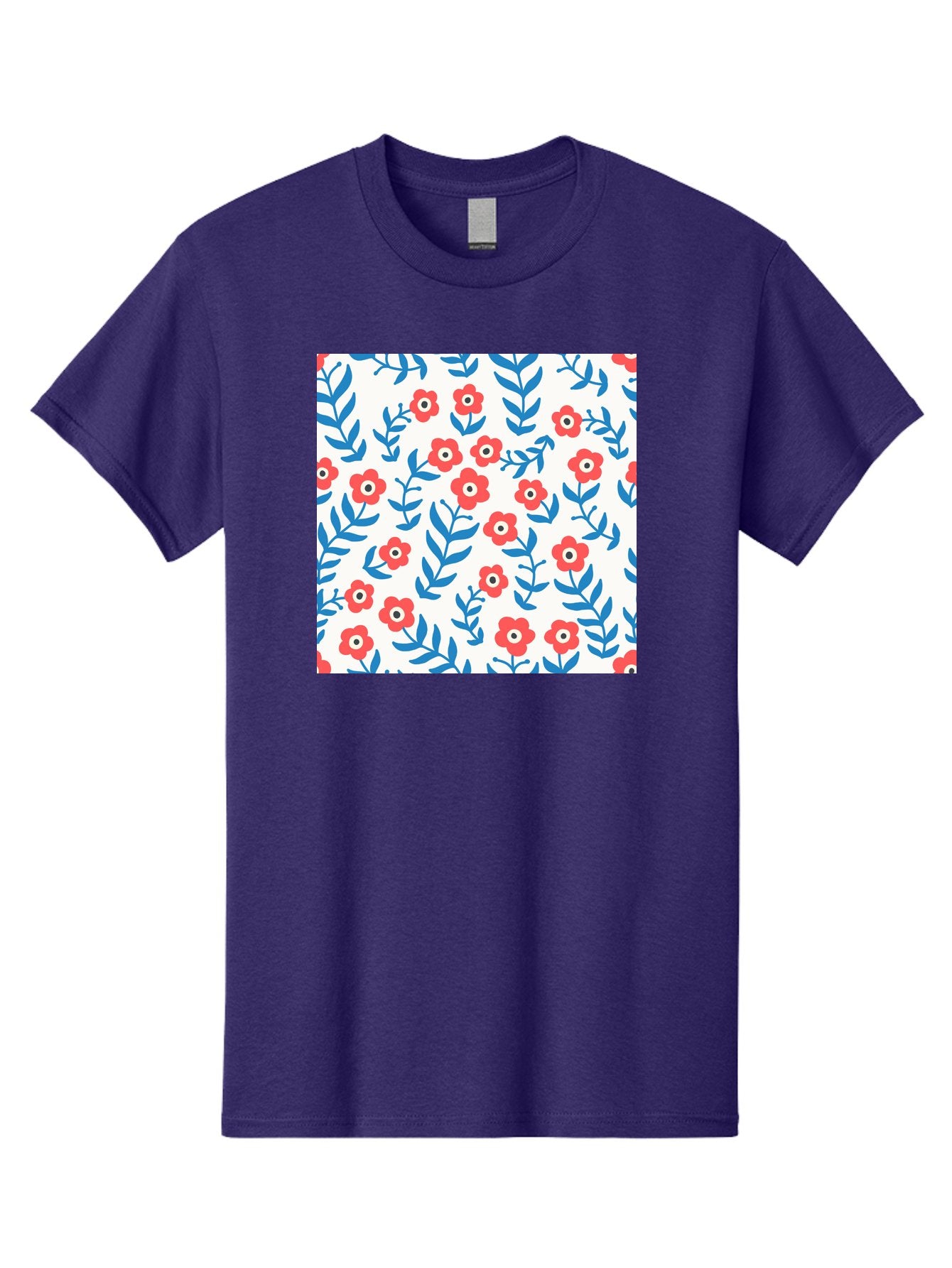 Floral-Pattern-13 Men'S Graphic Tee, 100% Cotton, Comfortable Casual Summer Wear, Machine Washable, Red Flowers, Blue Leaves, Floral Pattern, Repeating Design, Simple Shapes, Minimalist Style, Bold Colors, Playful Motif, Decorative Wallpaper, Aab706 10