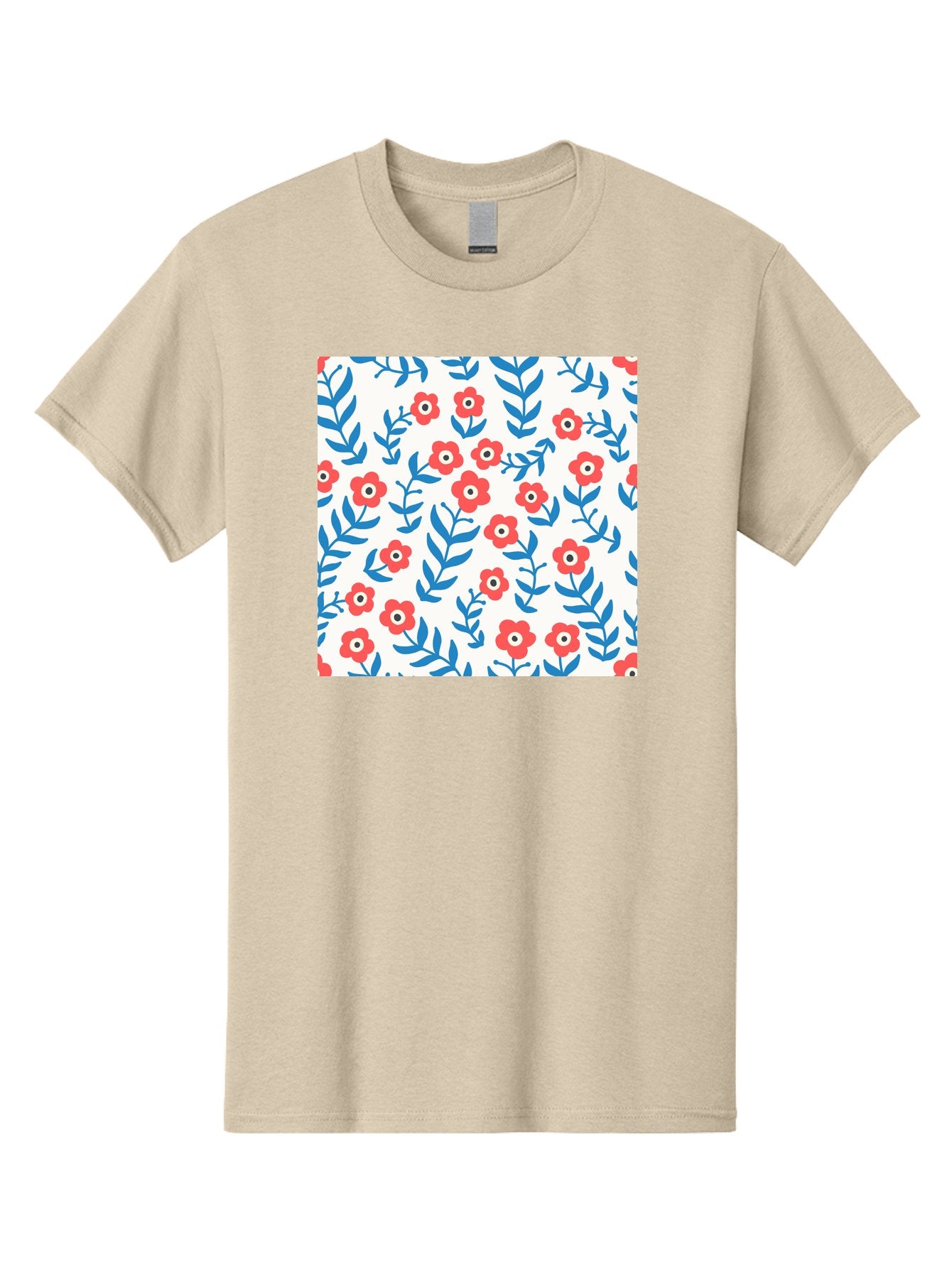 Floral-Pattern-13 Men'S Graphic Tee, 100% Cotton, Comfortable Casual Summer Wear, Machine Washable, Red Flowers, Blue Leaves, Floral Pattern, Repeating Design, Simple Shapes, Minimalist Style, Bold Colors, Playful Motif, Decorative Wallpaper, Aab706 8