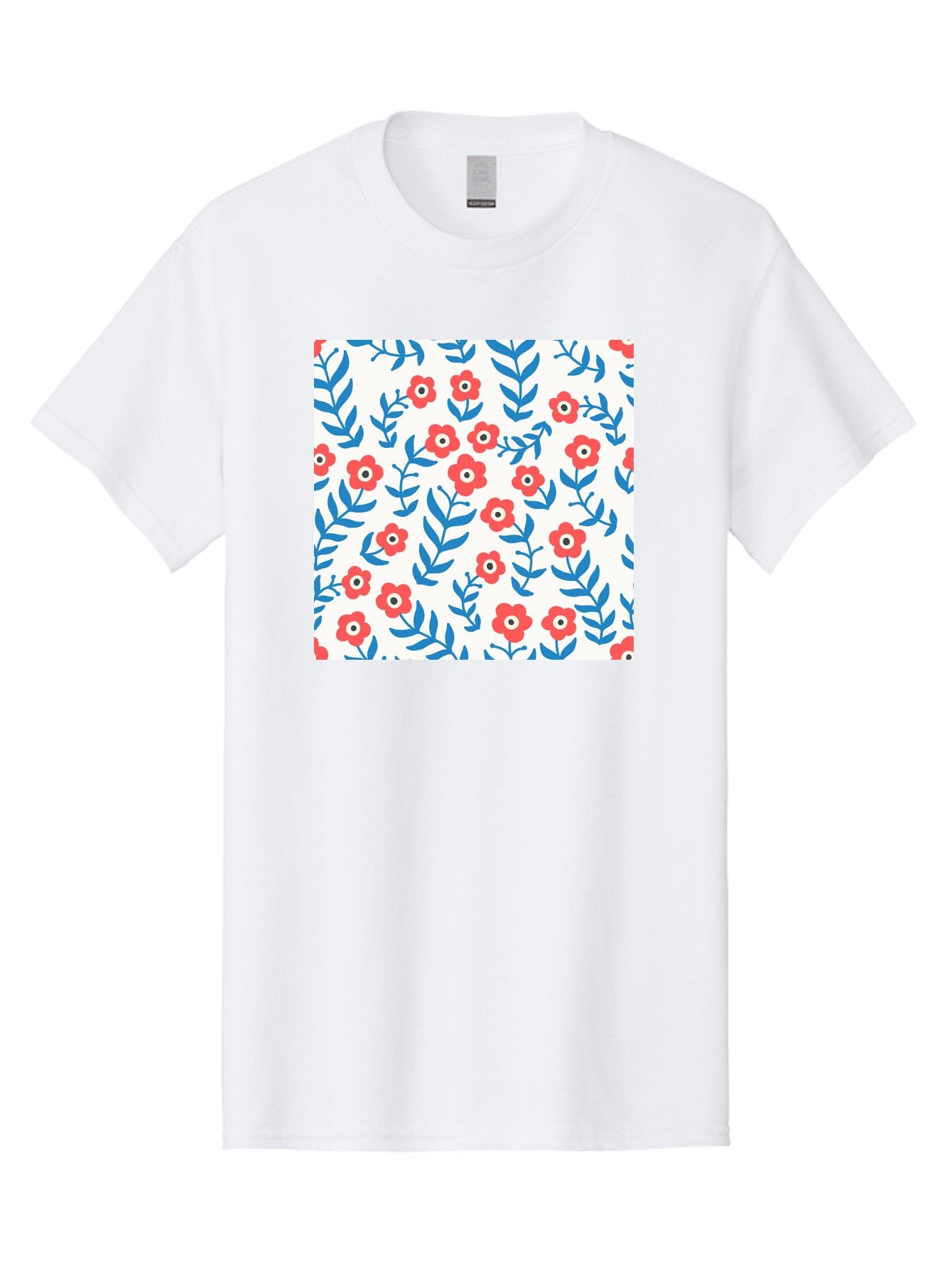 Floral-Pattern-13 Men'S Graphic Tee, 100% Cotton, Comfortable Casual Summer Wear, Machine Washable, Red Flowers, Blue Leaves, Floral Pattern, Repeating Design, Simple Shapes, Minimalist Style, Bold Colors, Playful Motif, Decorative Wallpaper, Aab706 15